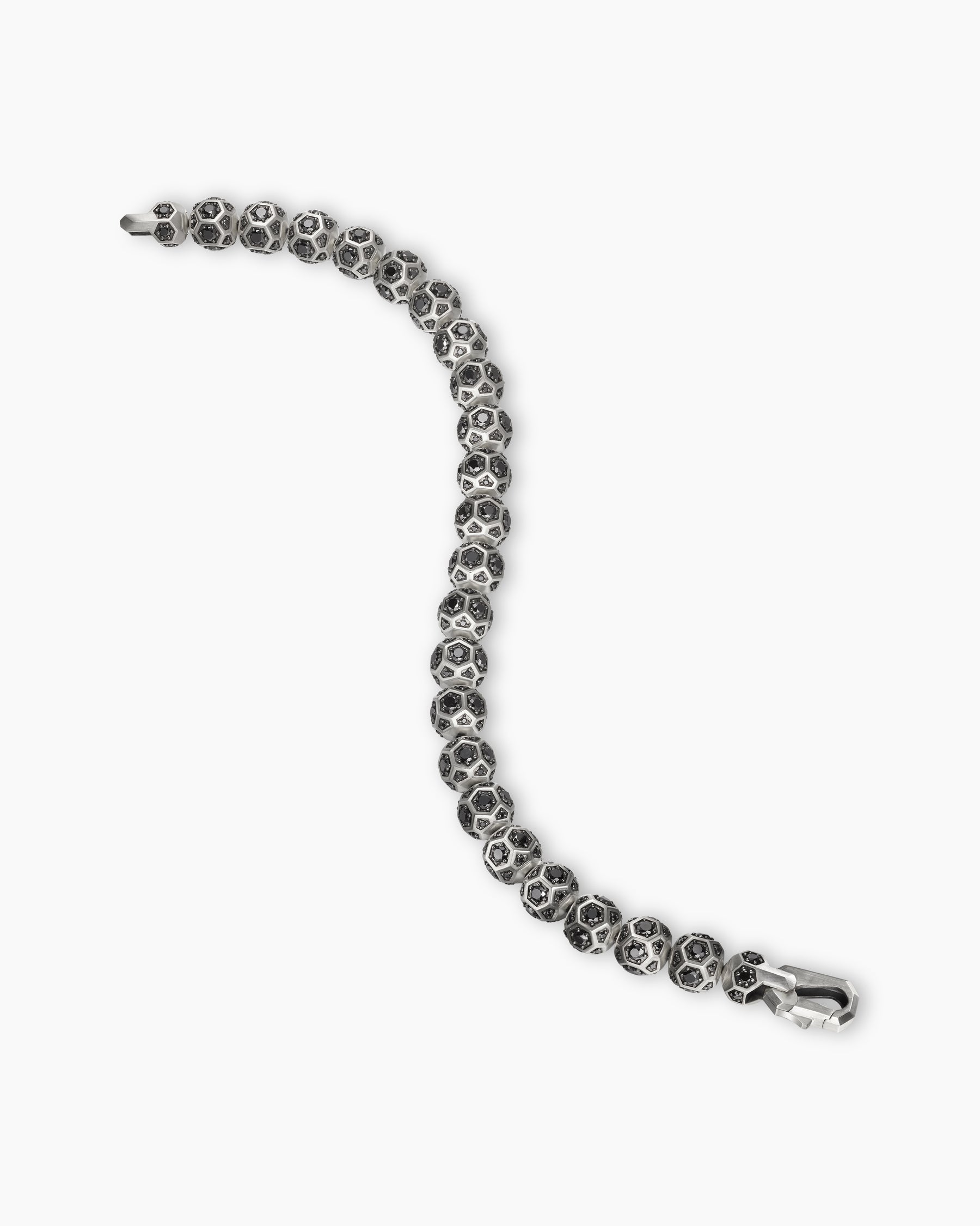 Spiritual Beads Faceted Bracelet in Sterling Silver with Pavé Black Diamonds, 8mm - Image 4