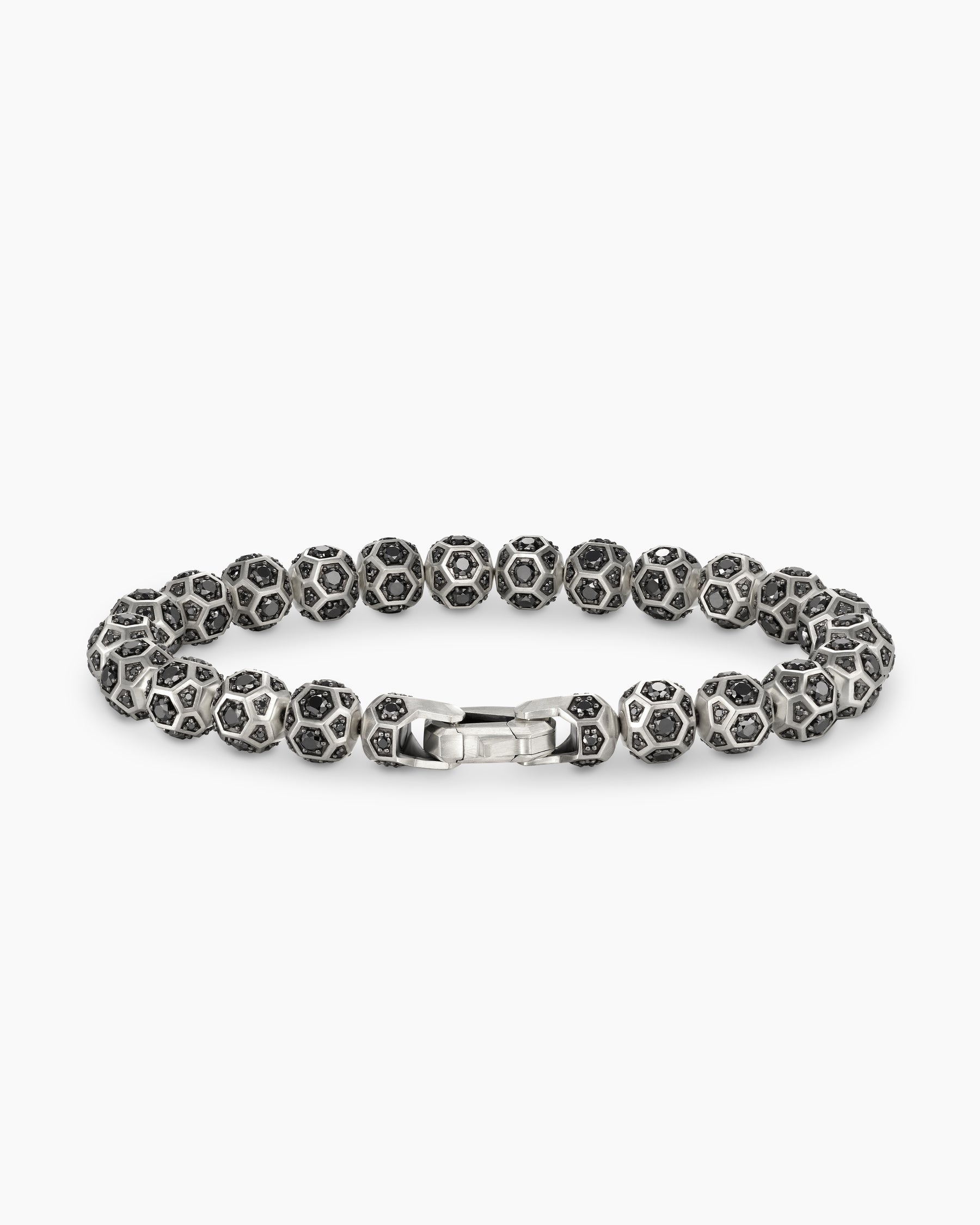 Spiritual Beads Faceted Bracelet in Sterling Silver with Pavé Black Diamonds, 8mm - Image 5
