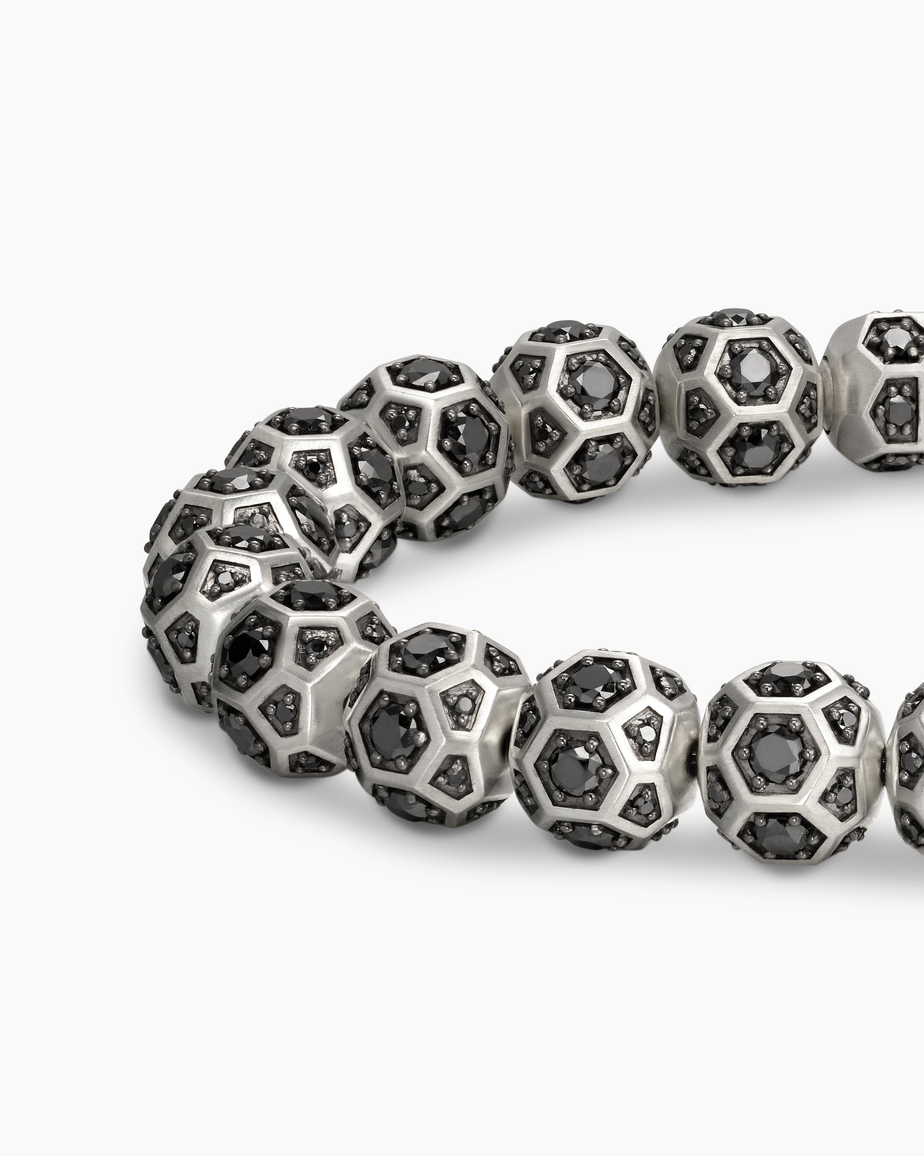 Spiritual Beads Faceted Bracelet in Sterling Silver with Pavé Black Diamonds, 8mm - Image 7