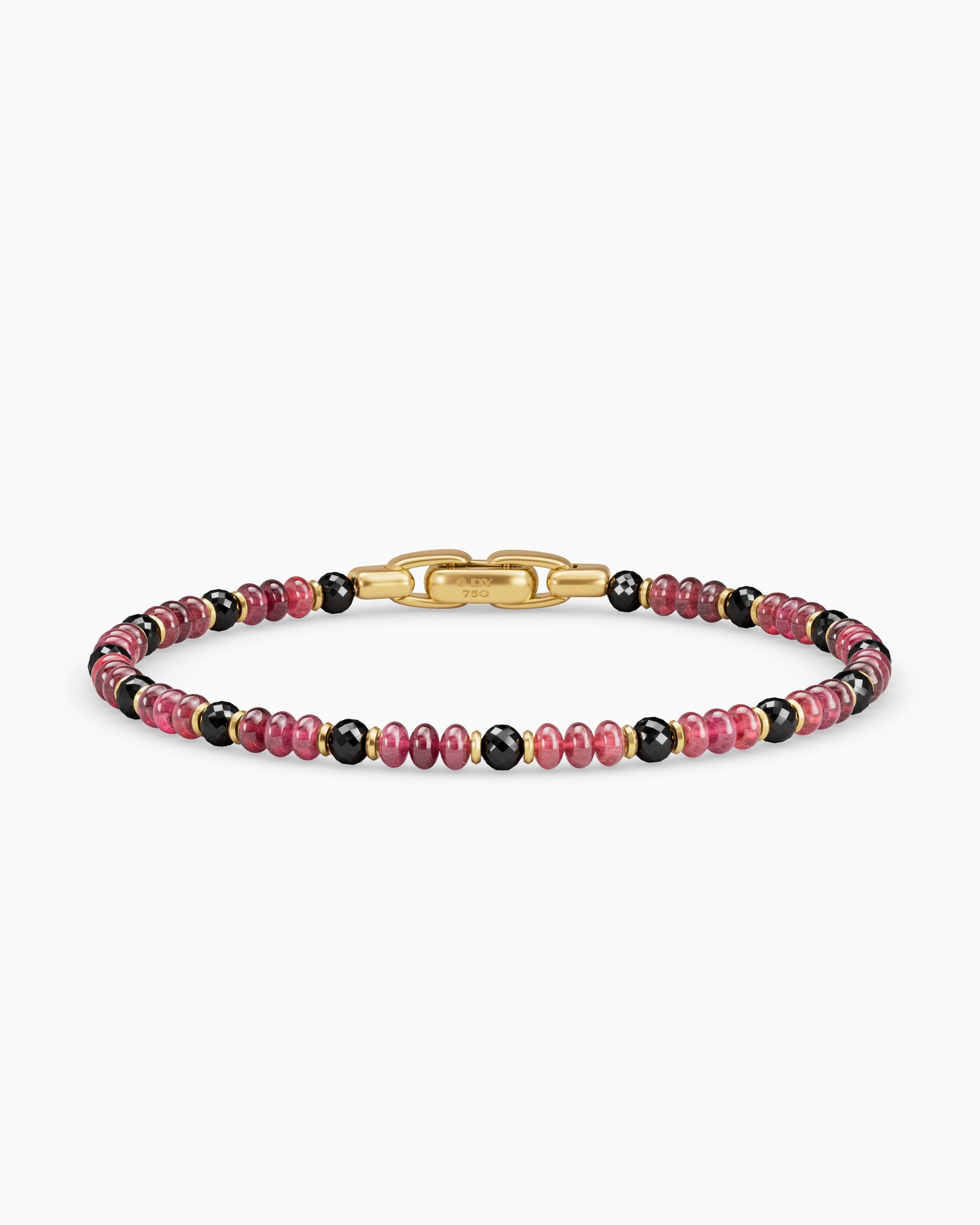 Spiritual Beads Bracelet in 18K Yellow Gold with Red Spinel and Black Diamonds, 4mm
