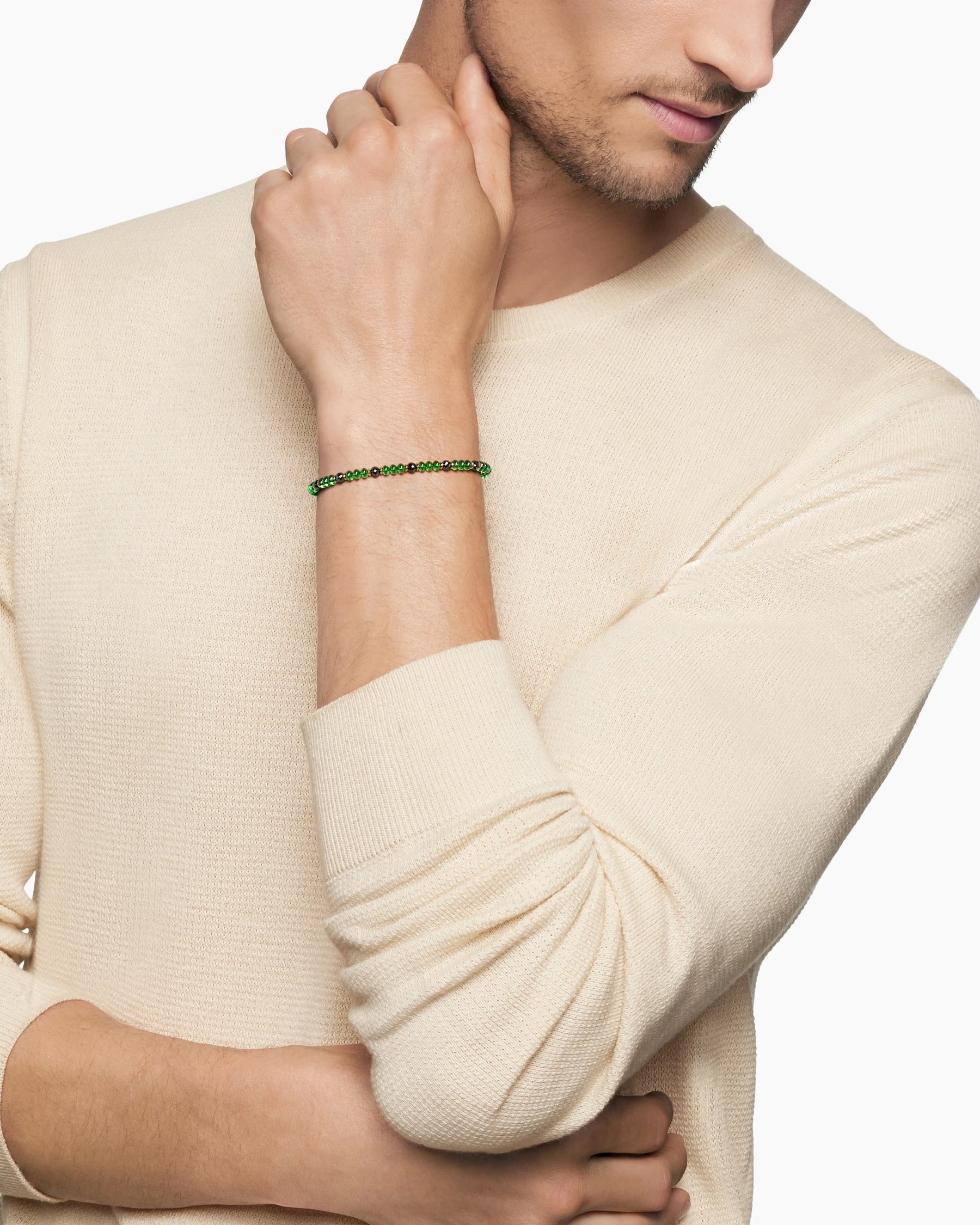 Alternative view of Spiritual Beads Bracelet in 18K Yellow Gold with Tsavorites and Black Diamonds, 4mm