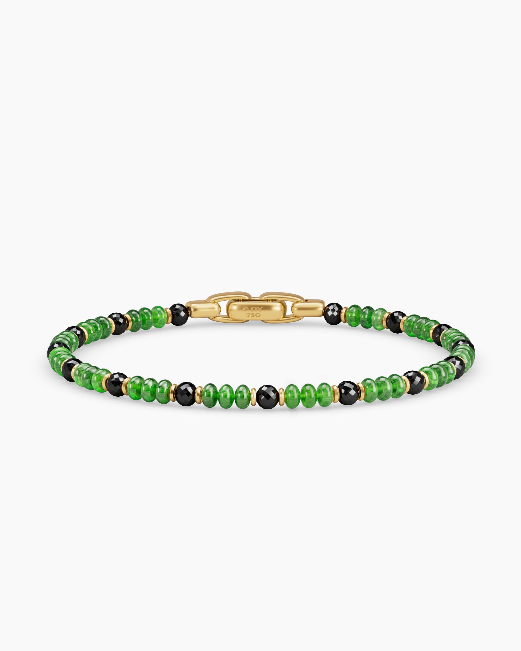 Spiritual Beads Bracelet in 18K Yellow Gold with Tsavorites and Black Diamonds, 4mm