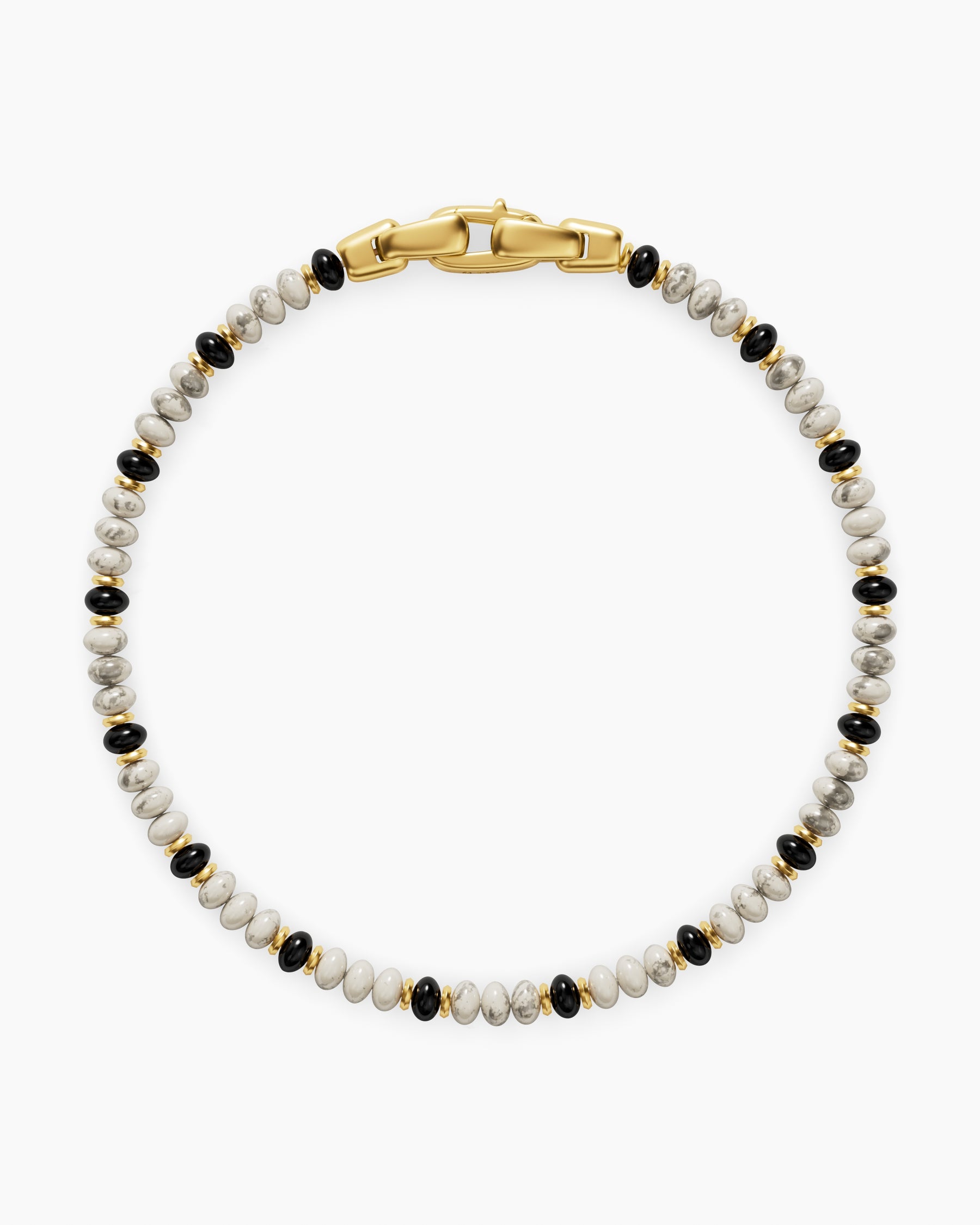 Spiritual Beads Bracelet in 18K Yellow Gold with Black Onyx and Howlite, 4mm - Image 3