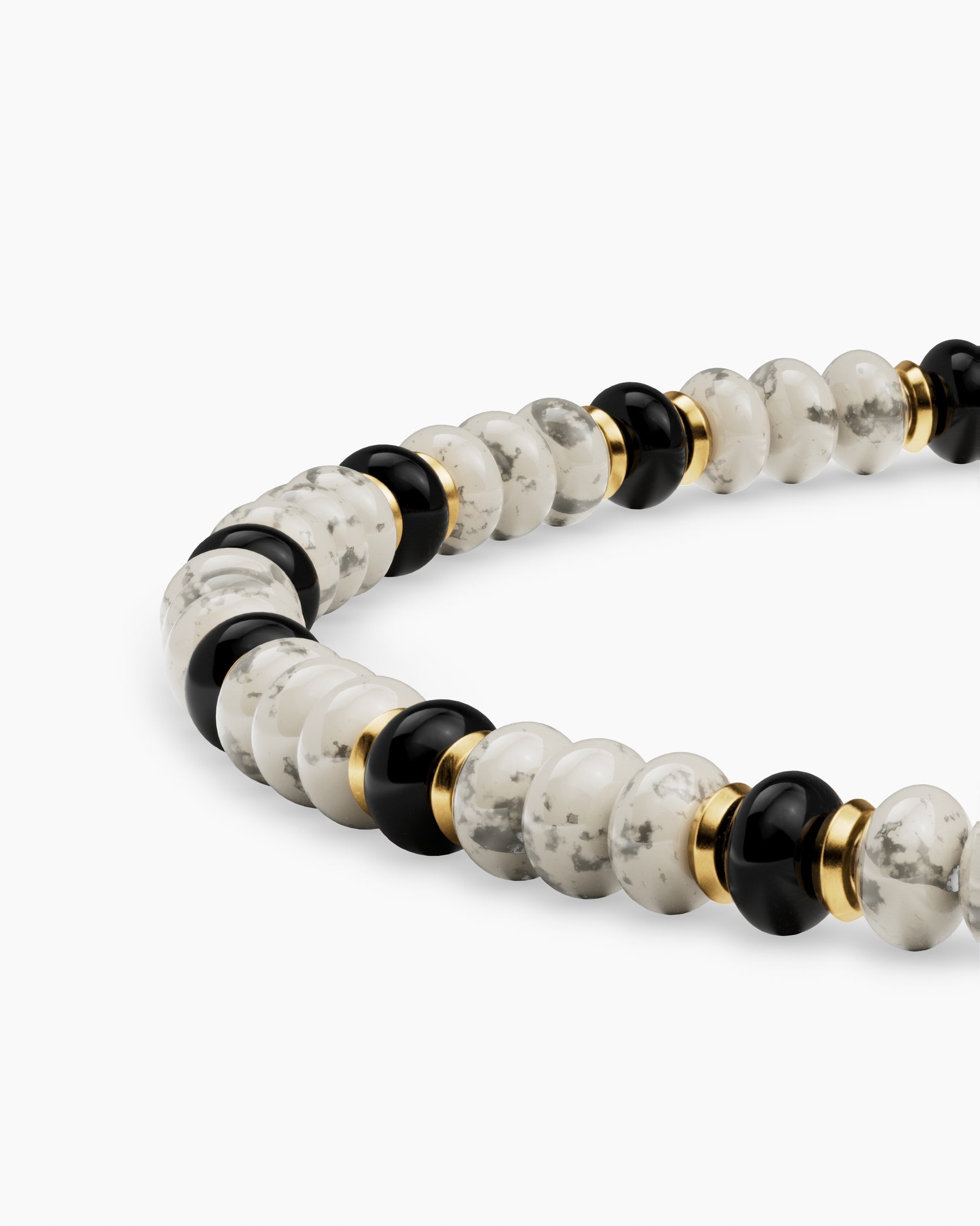 Spiritual Beads Bracelet in 18K Yellow Gold with Black Onyx and Howlite, 4mm - Image 5