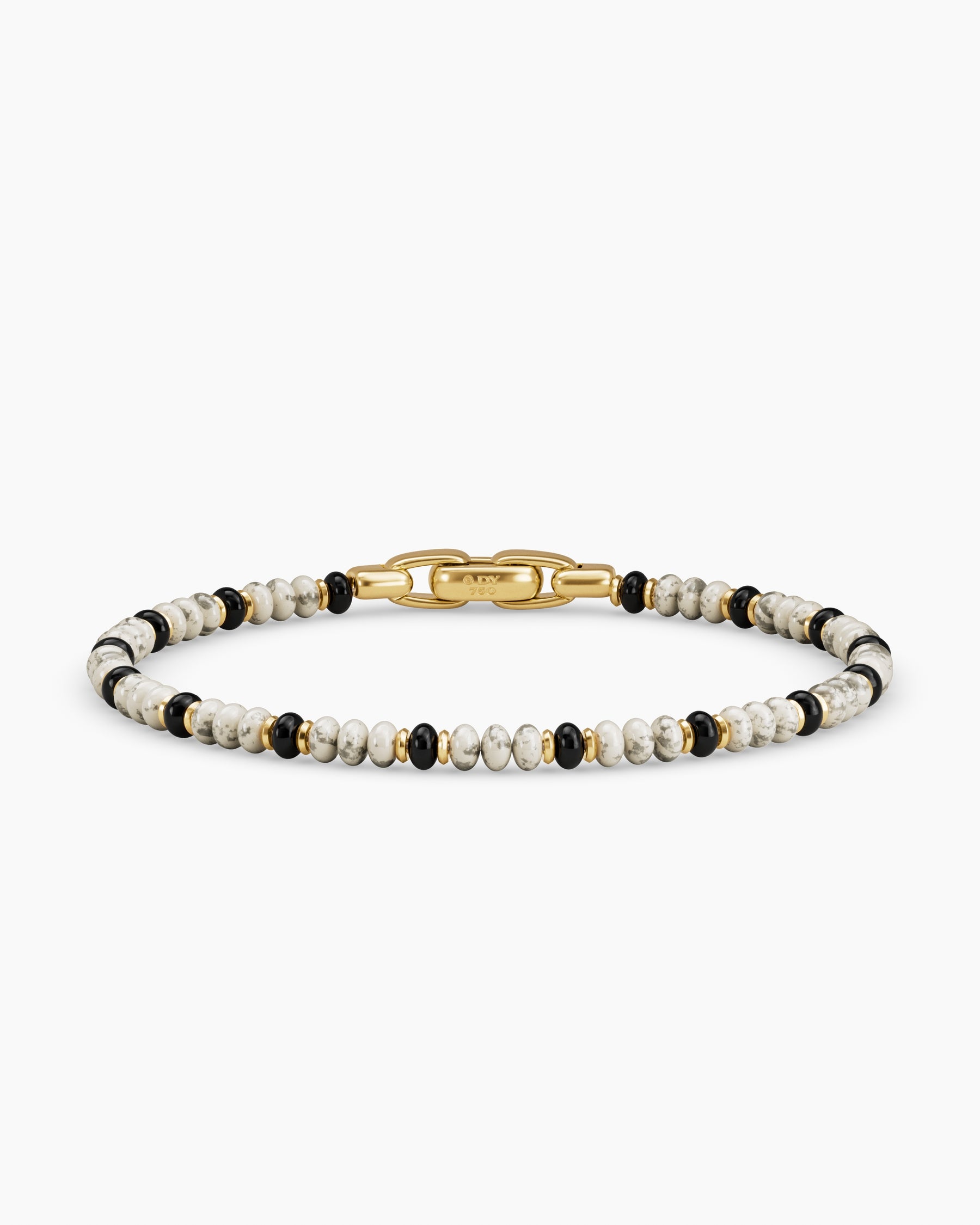 Spiritual Beads Bracelet in 18K Yellow Gold with Black Onyx and Howlite, 4mm