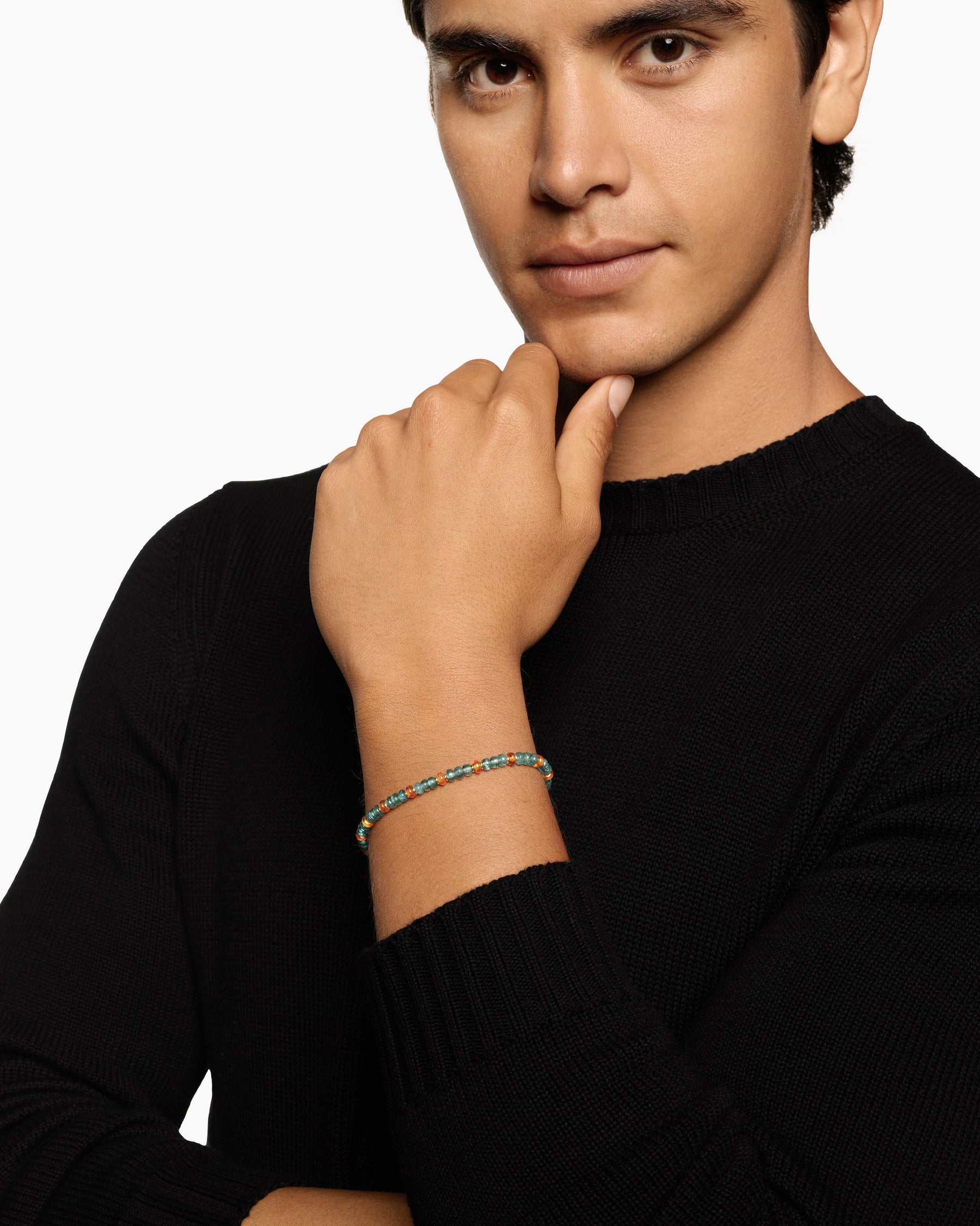Alternative view of Spiritual Beads Bracelet in 18K Yellow Gold with Indicolite and Mandarin Garnet, 4mm