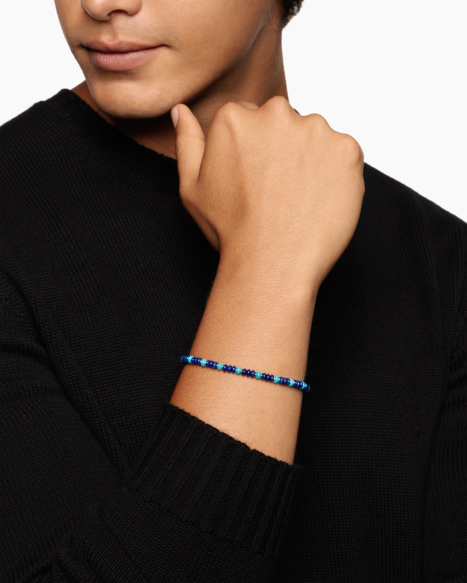 Alternative view of Spiritual Beads Bracelet in 18K Yellow Gold with Lapis and Turquoise, 4mm