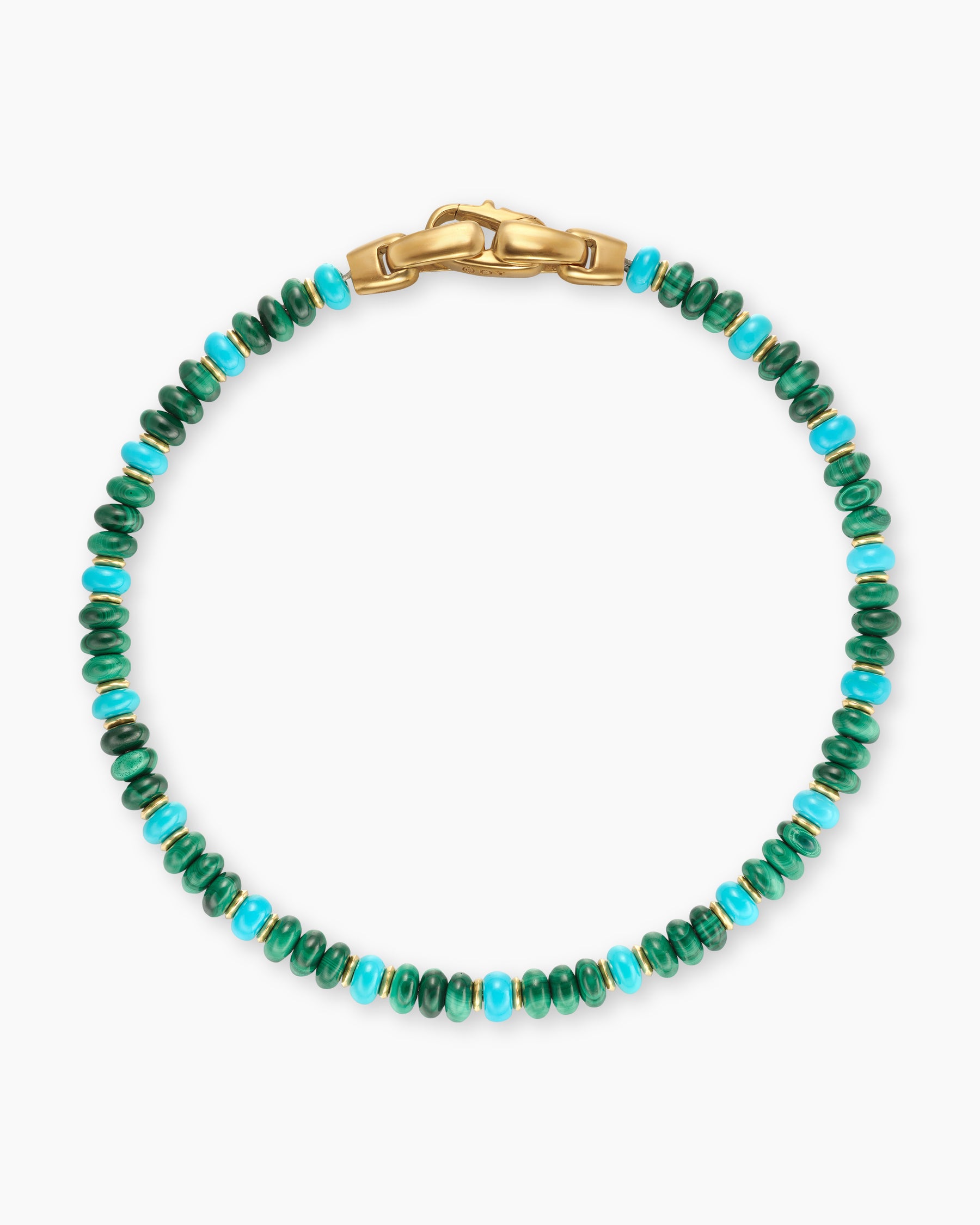 Spiritual Beads Bracelet in 18K Yellow Gold with Malachite and Turquoise, 4mm - Image 3
