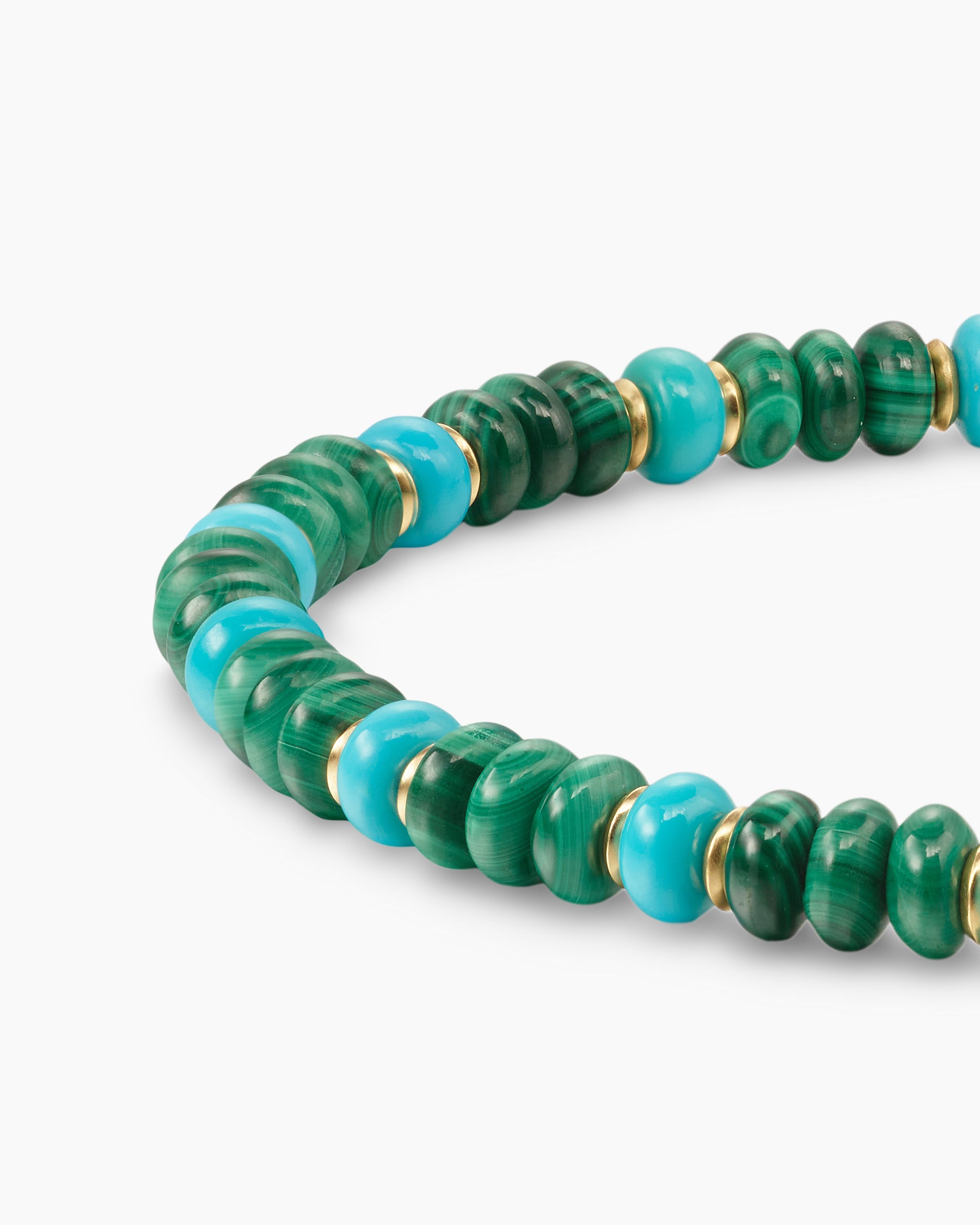 Spiritual Beads Bracelet in 18K Yellow Gold with Malachite and Turquoise, 4mm - Image 7