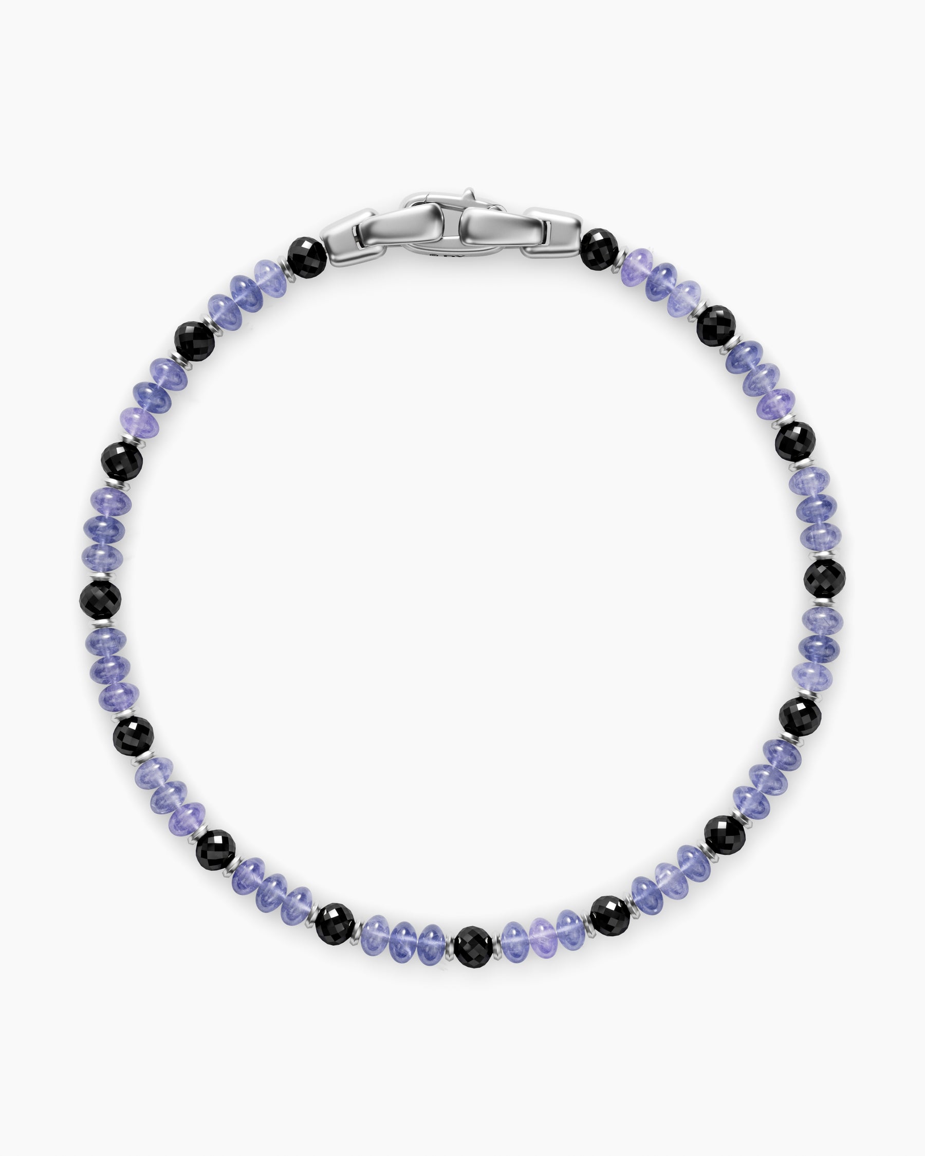 Spiritual Beads Bracelet in 18K White Gold with Tanzanites and Black Diamonds, 4mm - Image 3