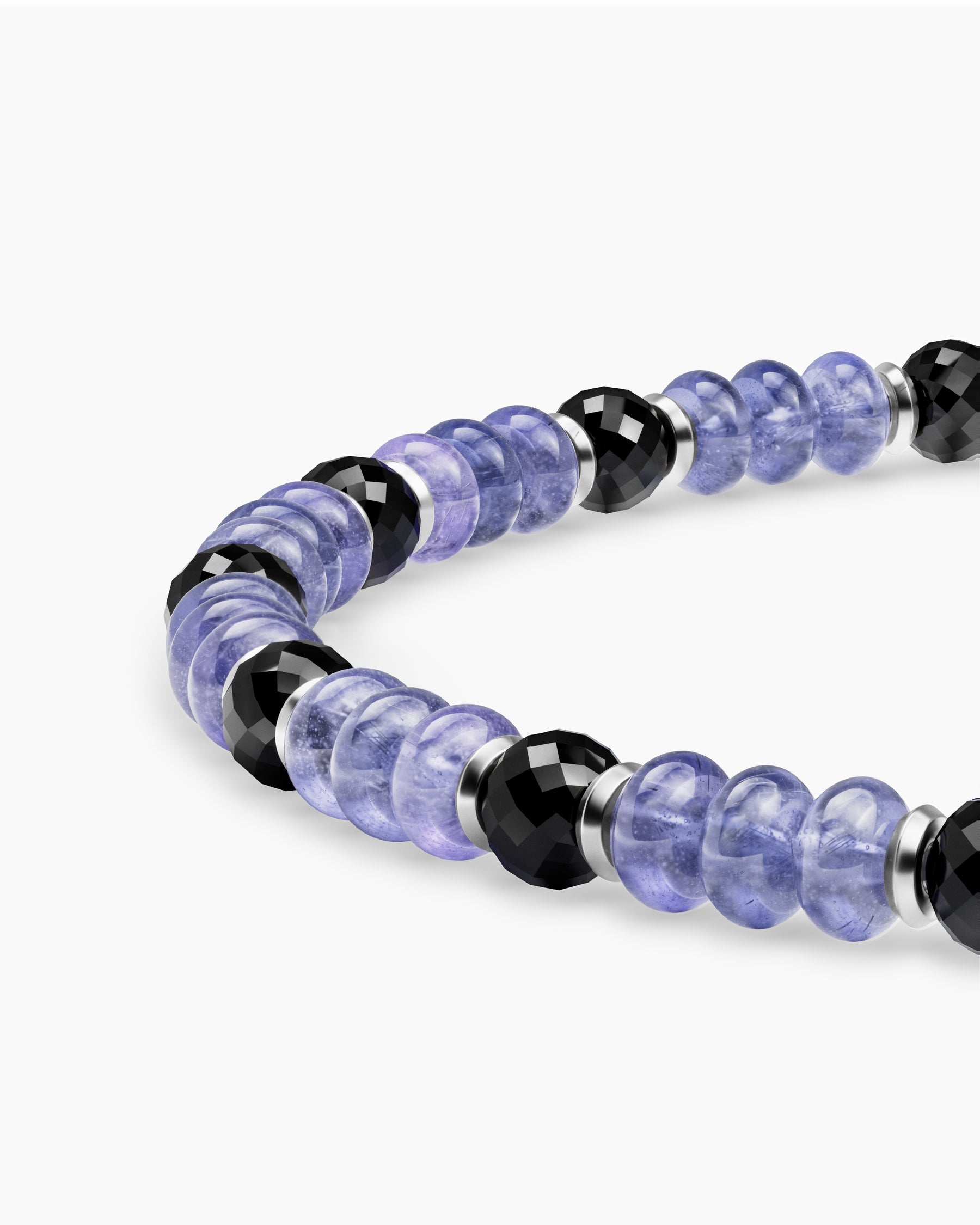 Spiritual Beads Bracelet in 18K White Gold with Tanzanites and Black Diamonds, 4mm - Image 5