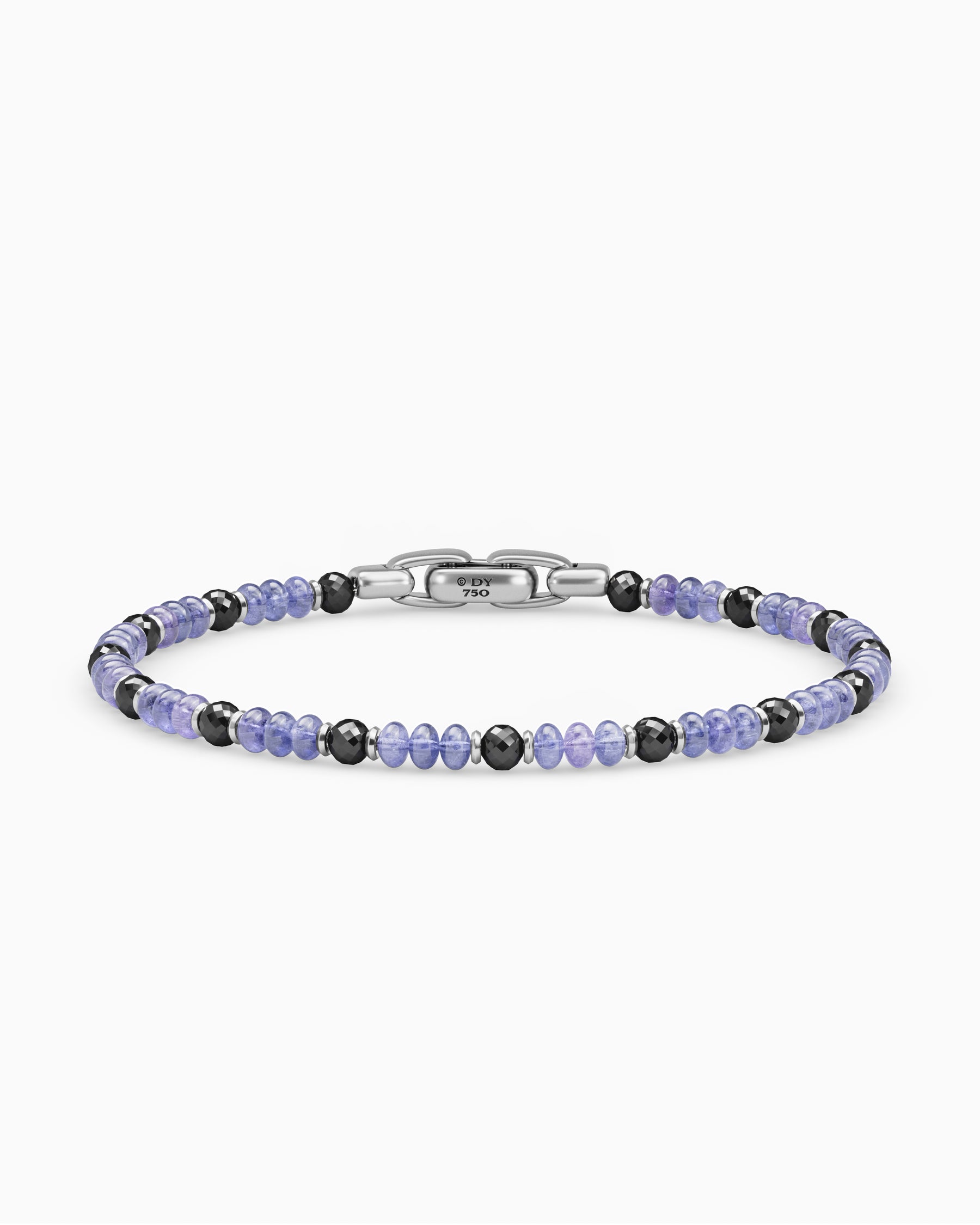 Spiritual Beads Bracelet in 18K White Gold with Tanzanites and Black Diamonds, 4mm