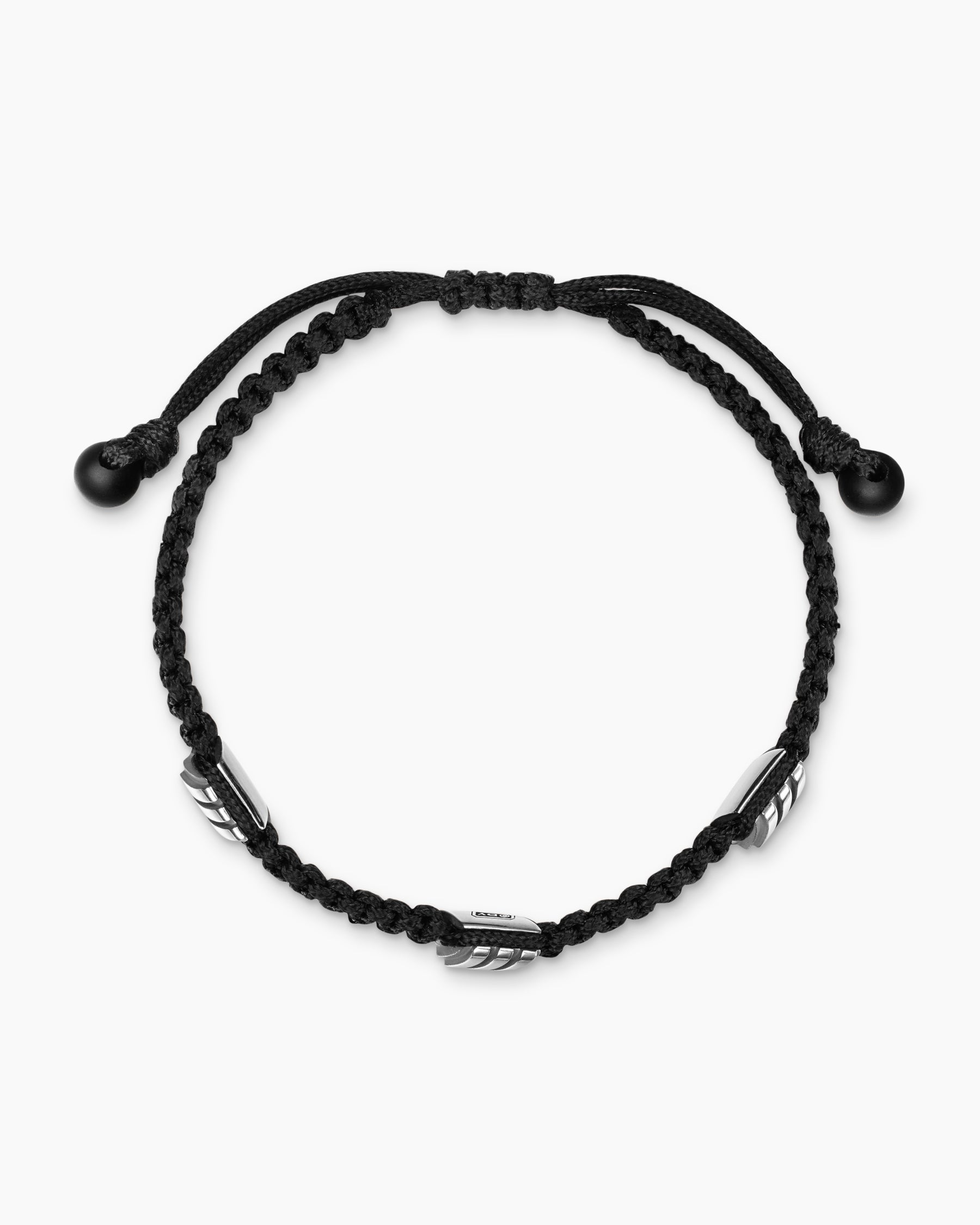 Chevron Black Nylon Woven Station Bracelet with Sterling Silver and Black Onyx, 8.6mm - Image 3