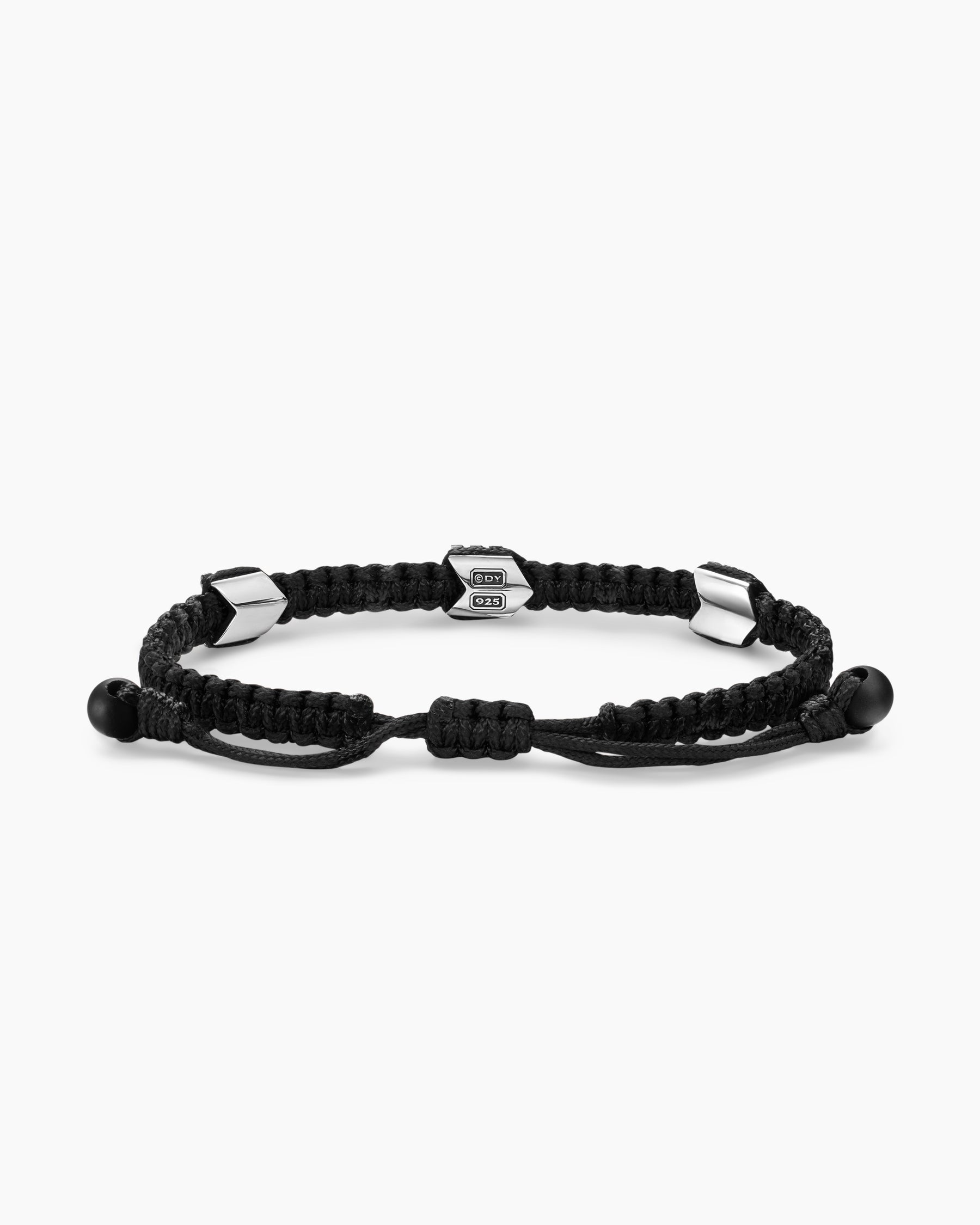 Chevron Black Nylon Woven Station Bracelet with Sterling Silver and Black Onyx, 8.6mm - Image 4
