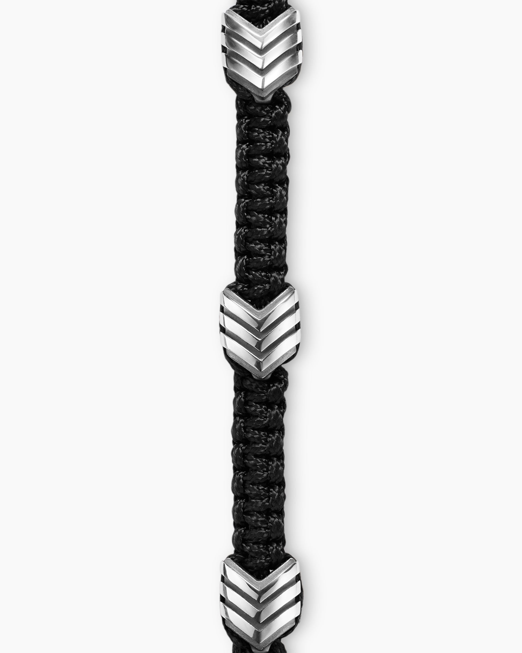 Chevron Black Nylon Woven Station Bracelet with Sterling Silver and Black Onyx, 8.6mm - Image 5