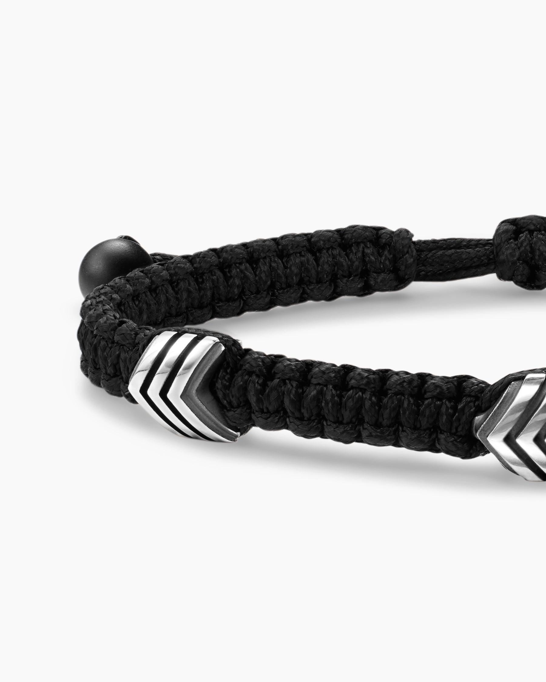 Chevron Black Nylon Woven Station Bracelet with Sterling Silver and Black Onyx, 8.6mm - Image 6