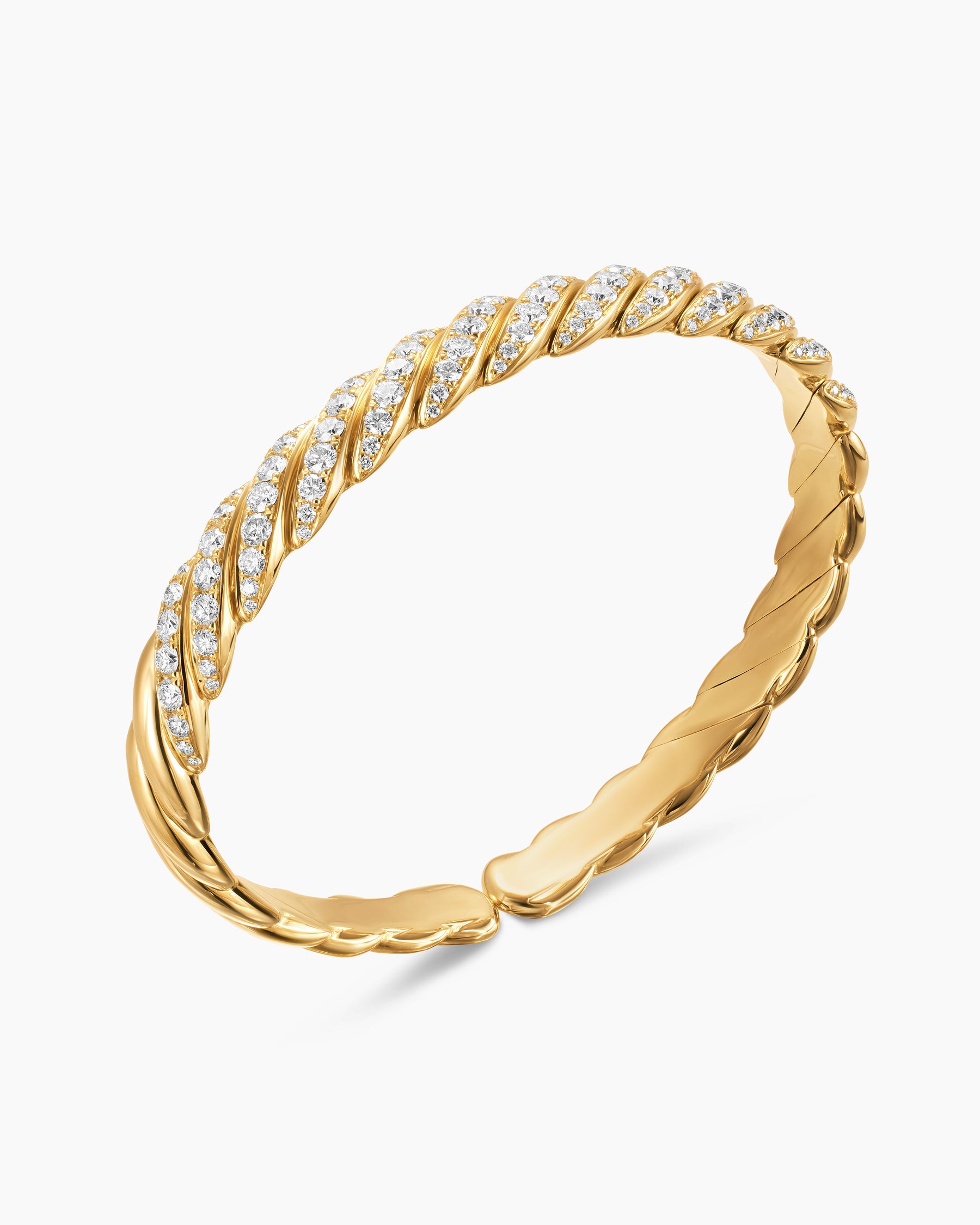 Sculpted Cable Pavé Flex Bracelet in 18K Yellow Gold with Diamonds, 7.5mm - Image 3