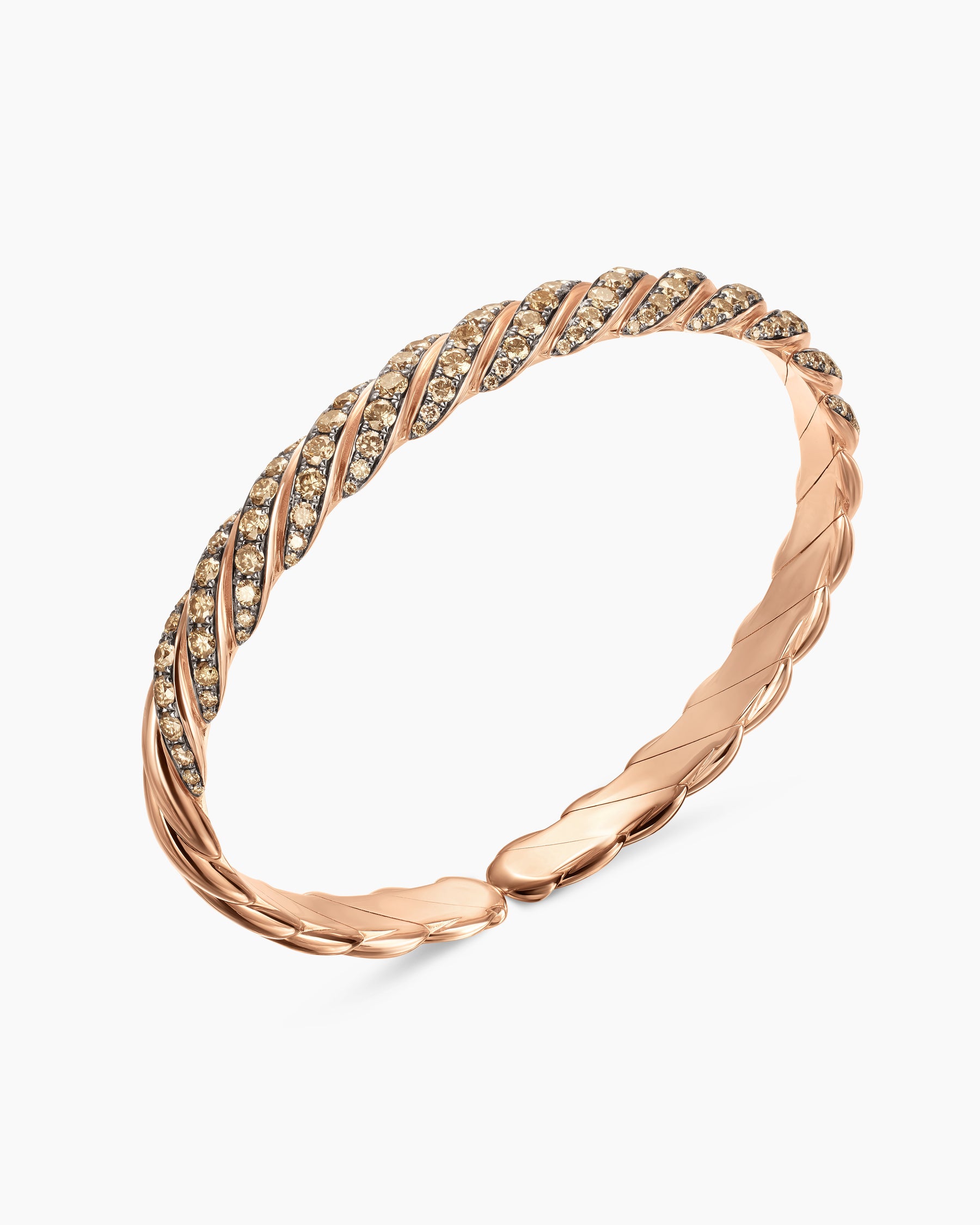 Sculpted Cable Pavé Flex Bracelet in 18K Rose Gold with Cognac Diamonds, 7.5mm - Image 3