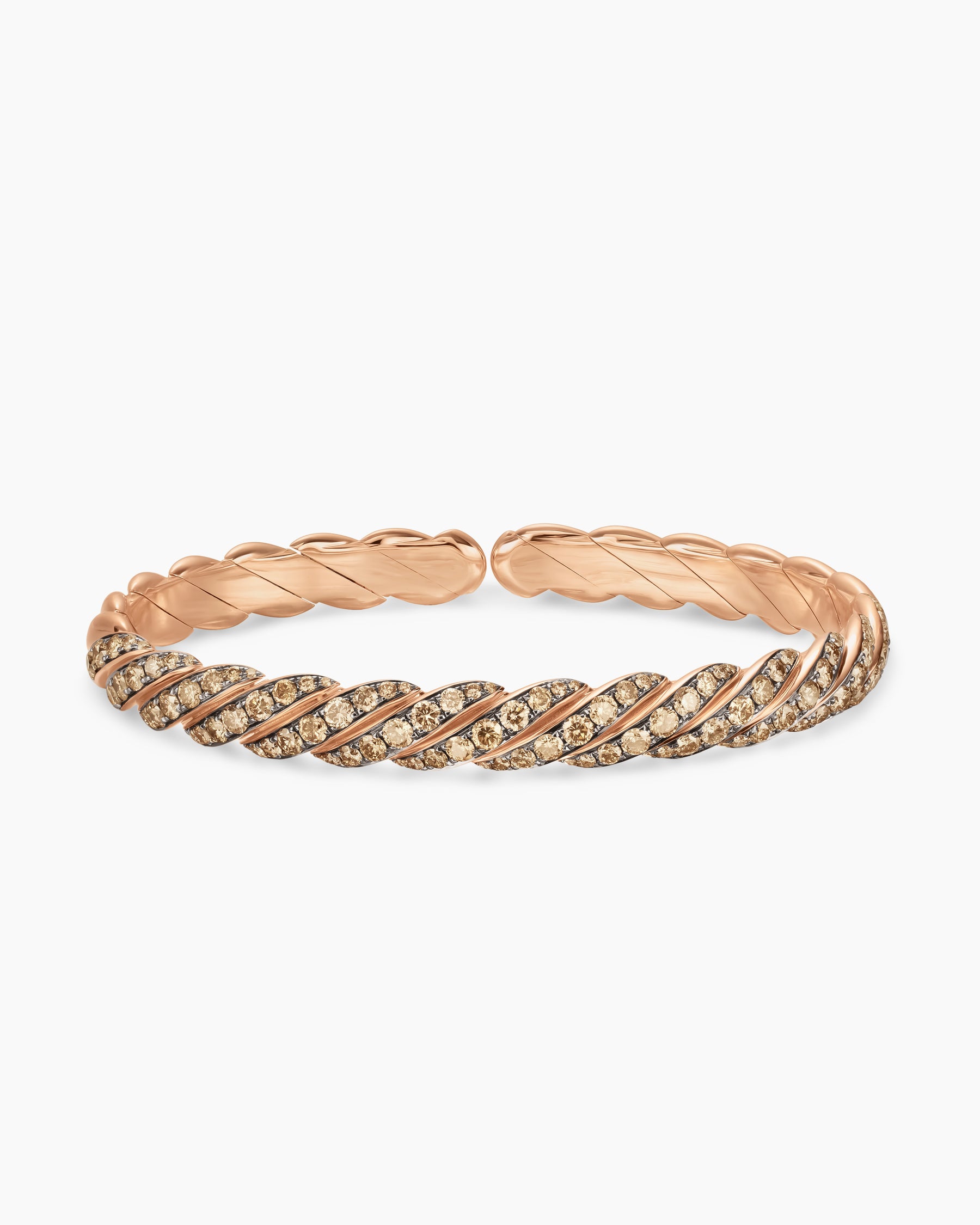 Sculpted Cable Pavé Flex Bracelet in 18K Rose Gold with Cognac Diamonds, 7.5mm - Image 4