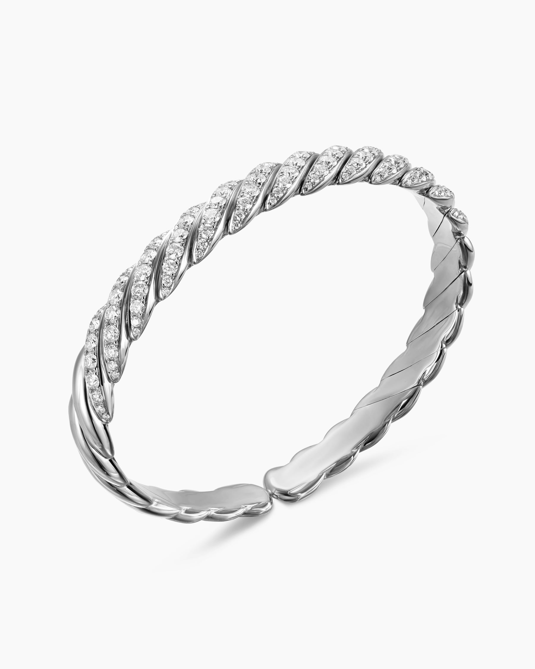 Sculpted Cable Pavé Flex Bracelet in 18K White Gold with Diamonds, 7.5mm - Image 3