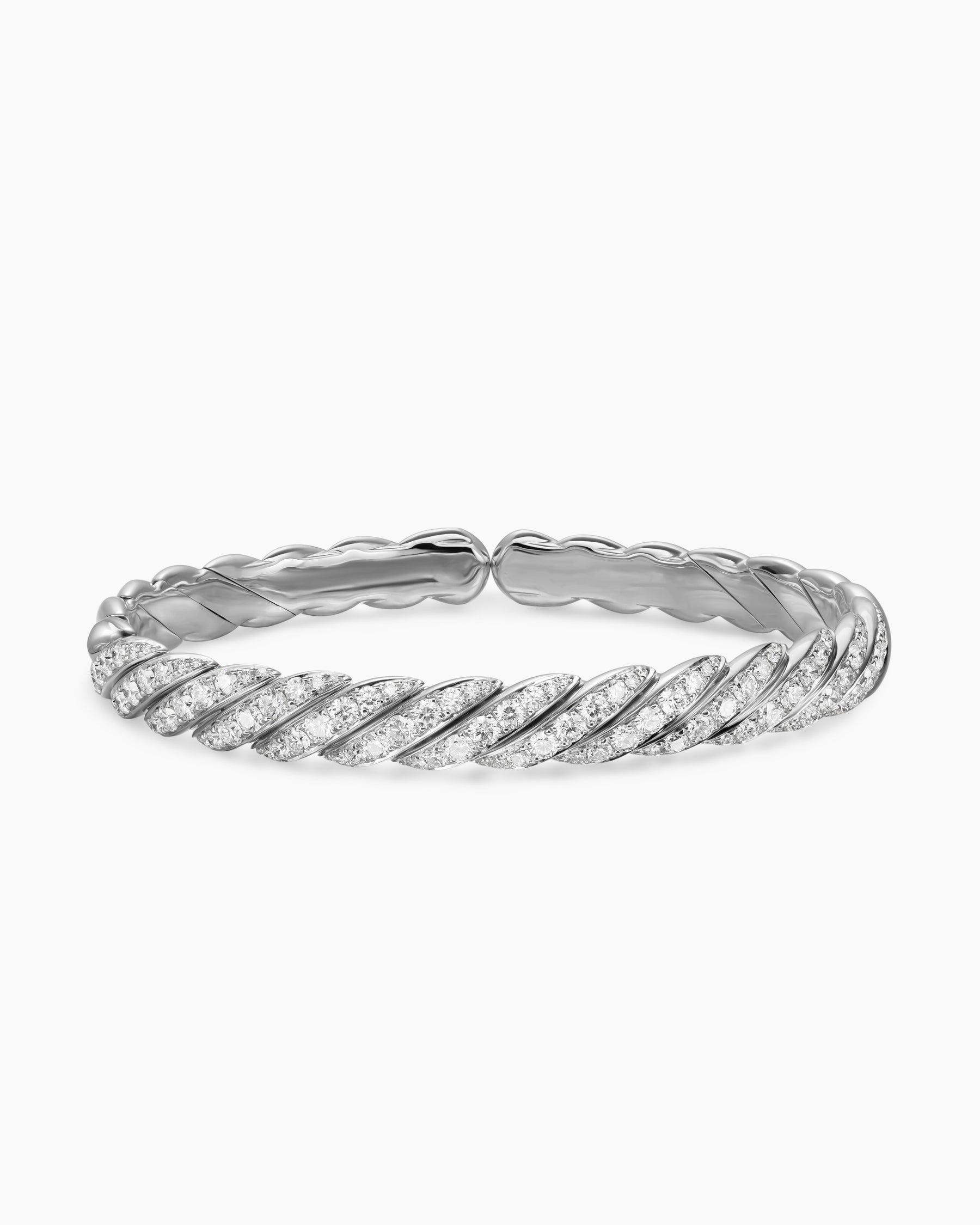 Sculpted Cable Pavé Flex Bracelet in 18K White Gold with Diamonds, 7.5mm - Image 4