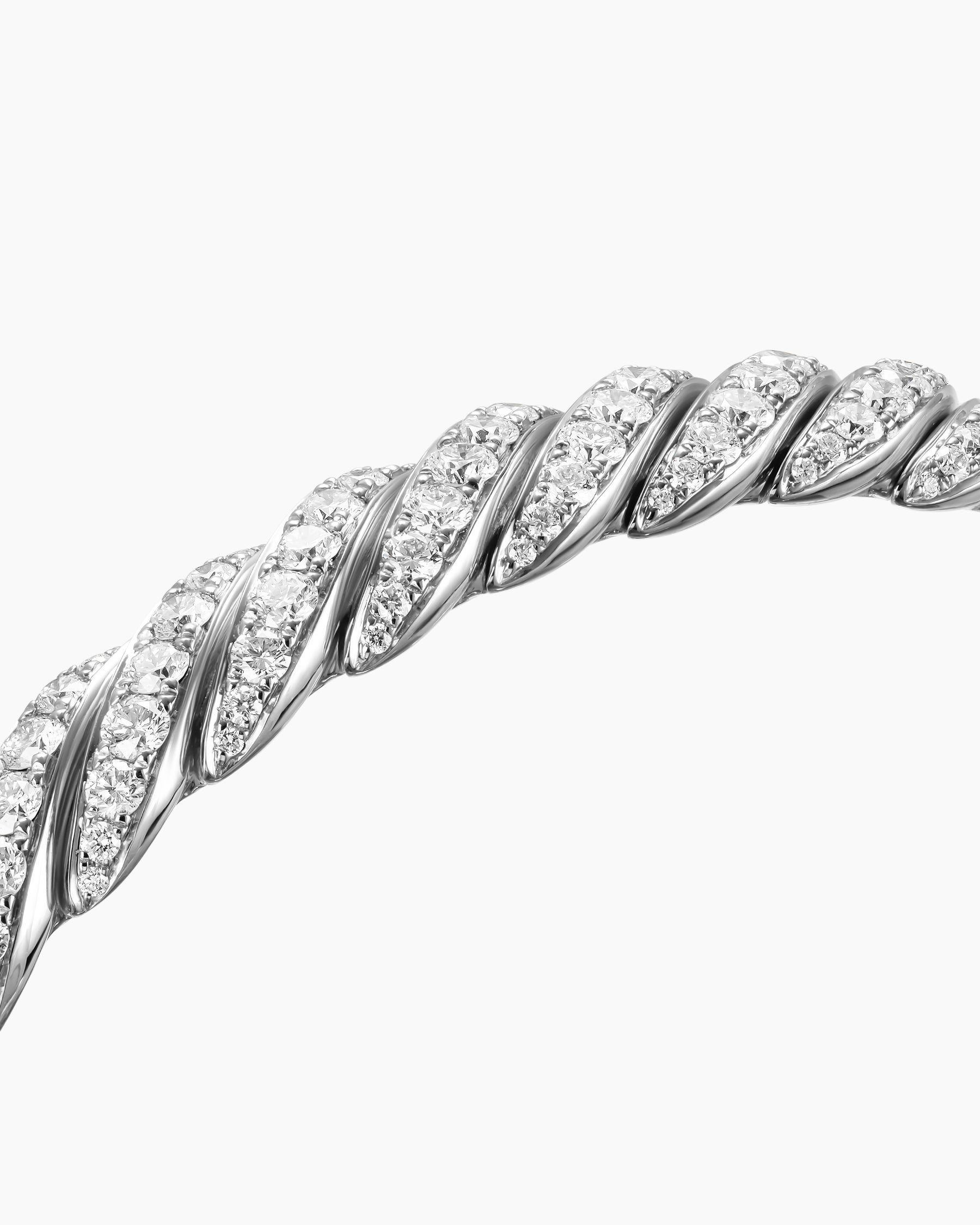 Sculpted Cable Pavé Flex Bracelet in 18K White Gold with Diamonds, 7.5mm - Image 5