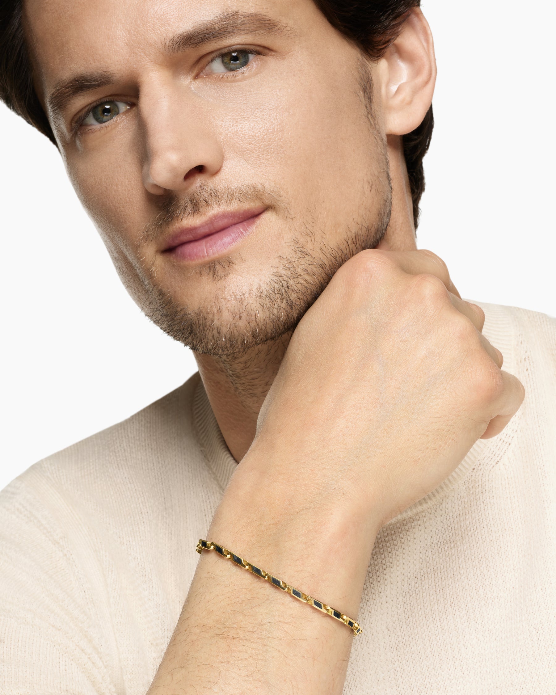 Alternative view of Streamline Faceted Chain Bracelet in 18K Yellow Gold with Forged Carbon, 4.3mm