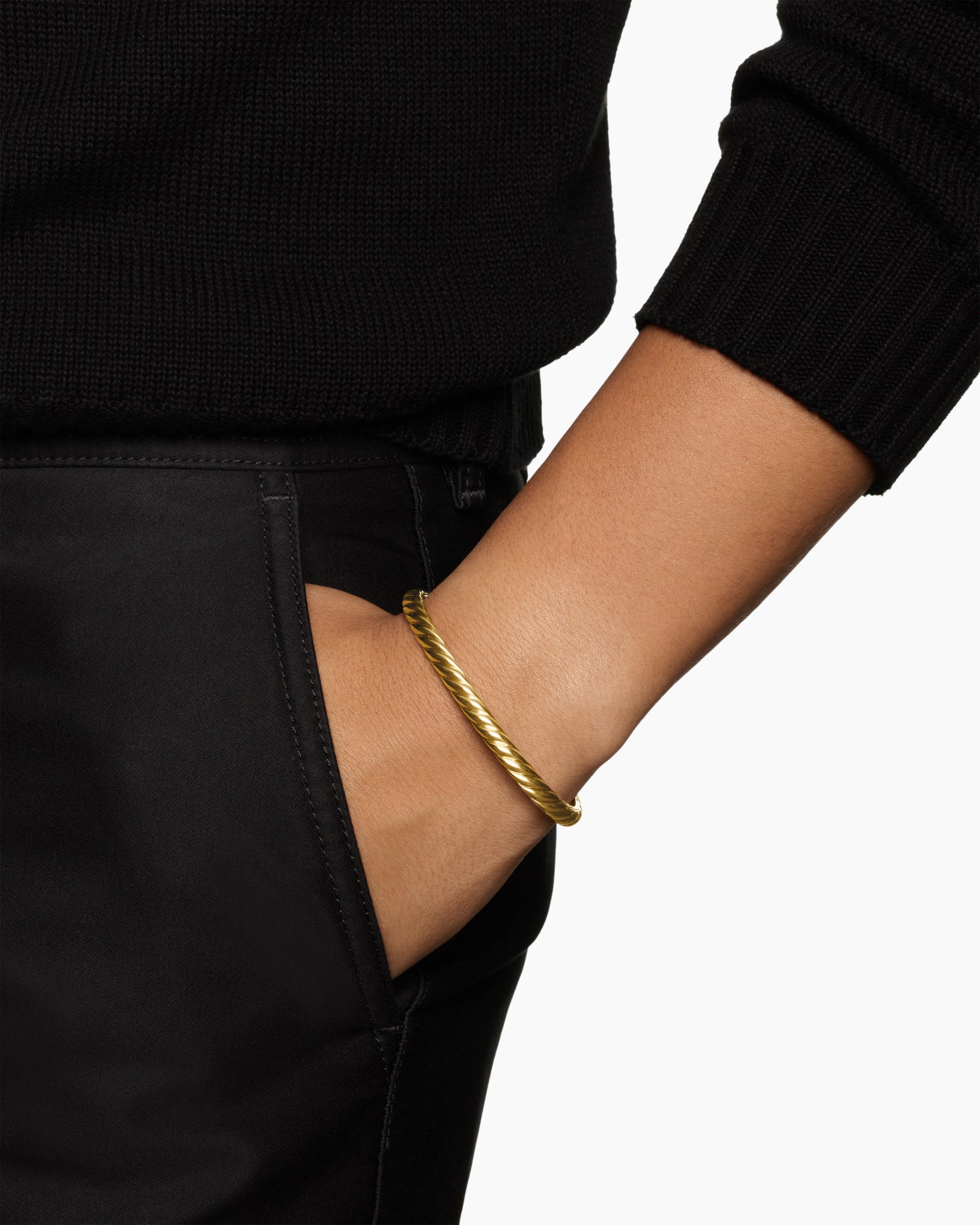 Alternative view of Sculpted Cable Cuff Bracelet in 18K Yellow Gold, 5.5mm