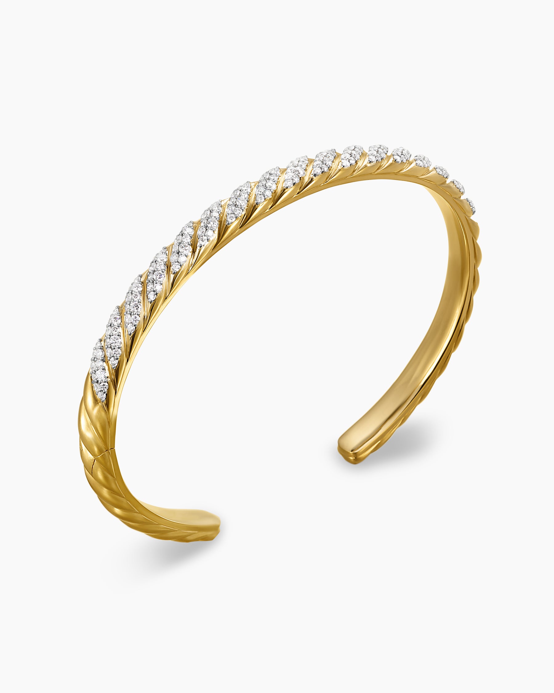 Sculpted Cable Cuff Bracelet in 18K Yellow Gold with Diamonds, 5.5mm - Image 3