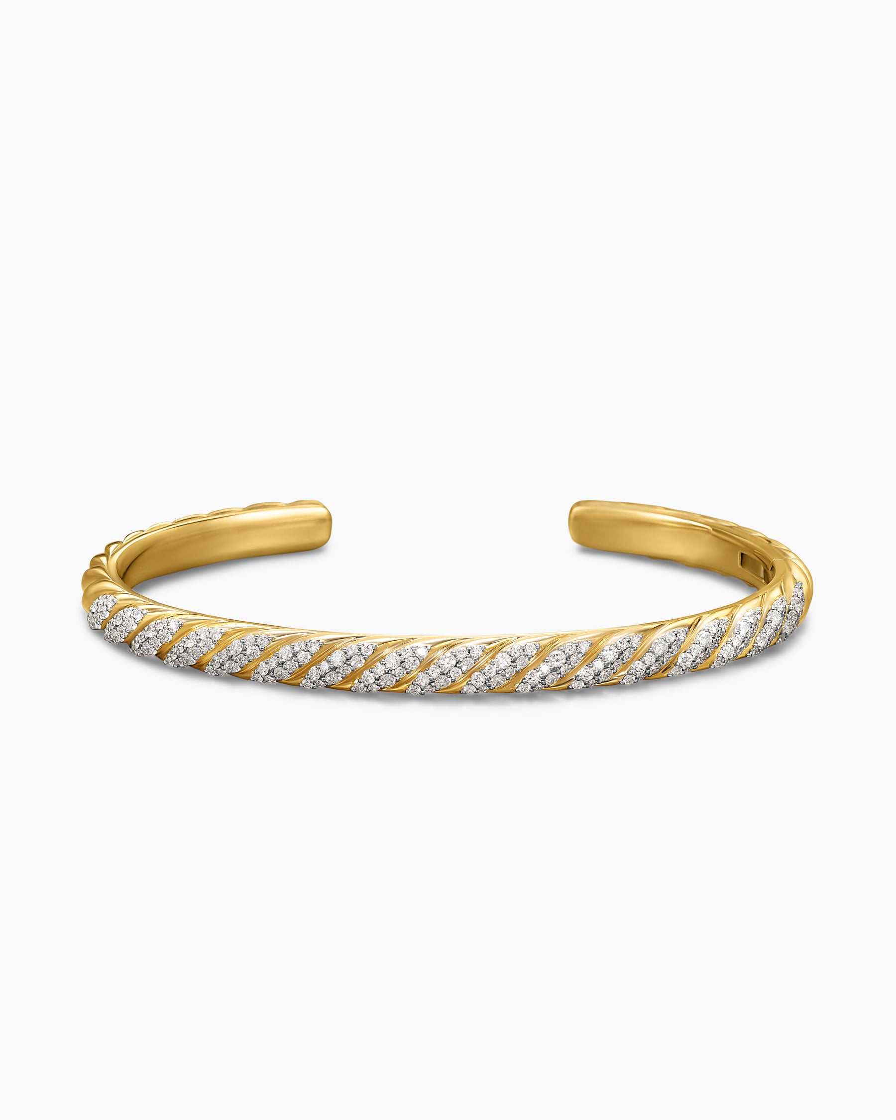 Sculpted Cable Cuff Bracelet in 18K Yellow Gold with Diamonds, 5.5mm - Image 4