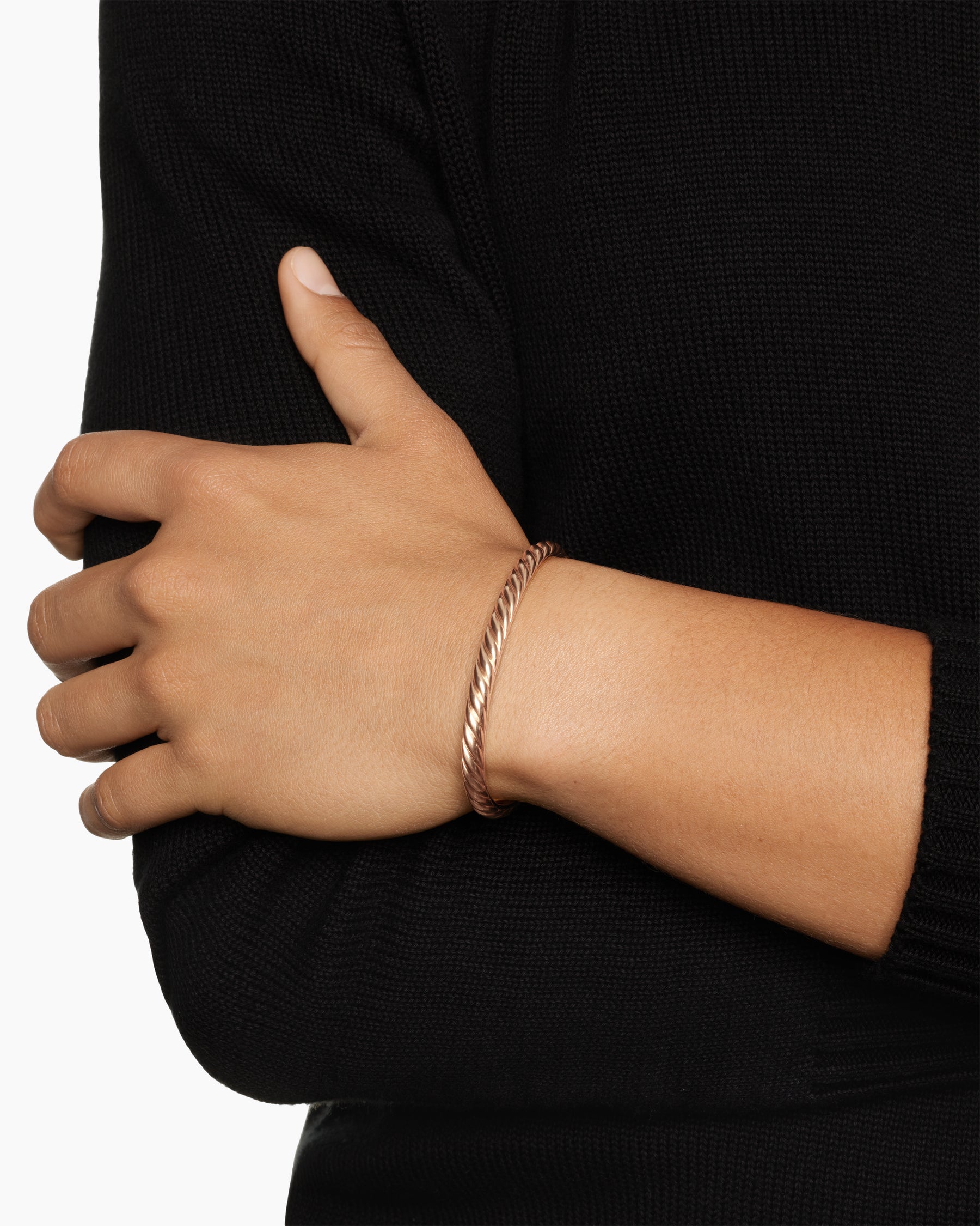 Alternative view of Sculpted Cable Cuff Bracelet in 18K Rose Gold, 5.5mm