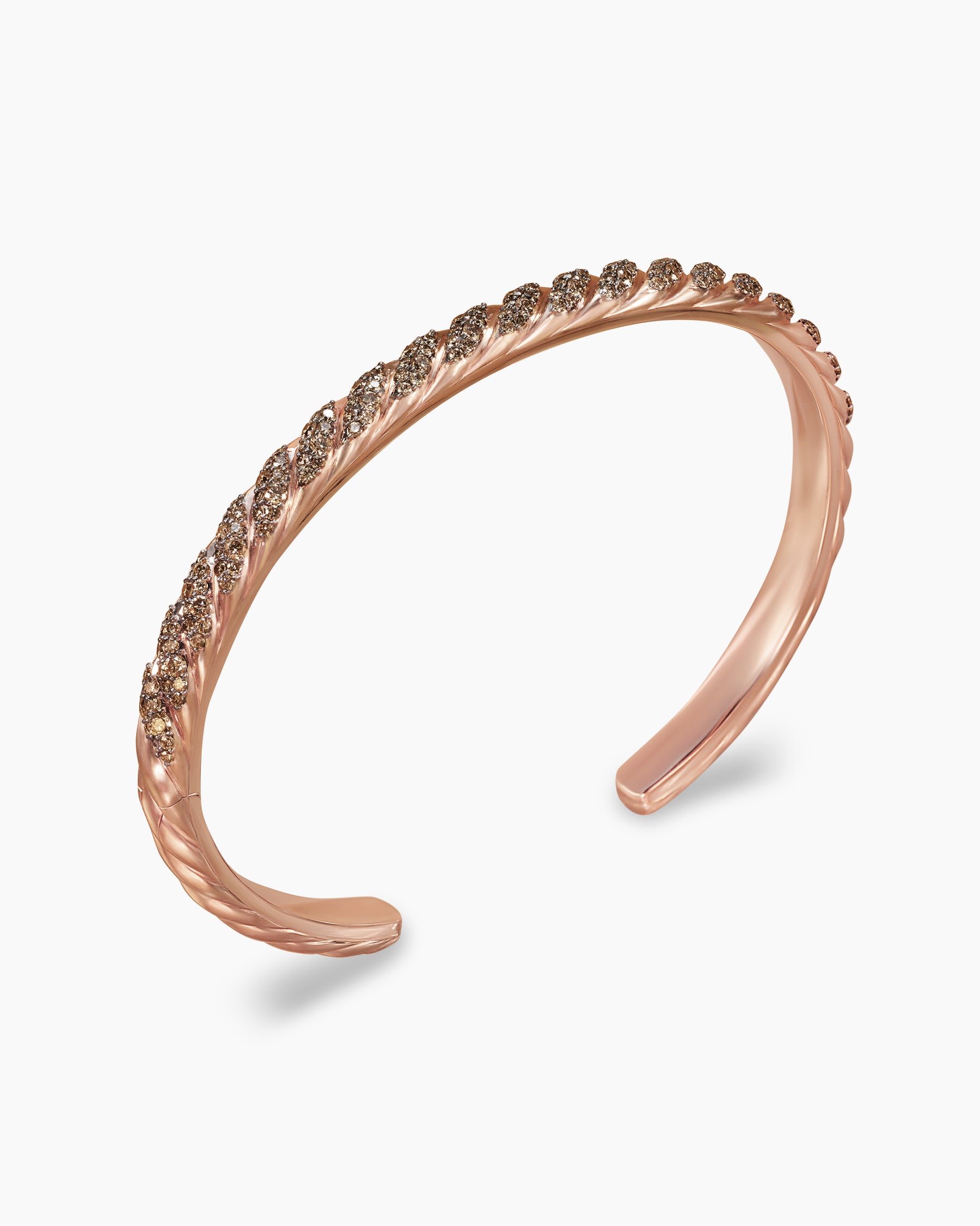 Sculpted Cable Cuff Bracelet in 18K Rose Gold with Cognac Diamonds, 5.5mm - Image 3