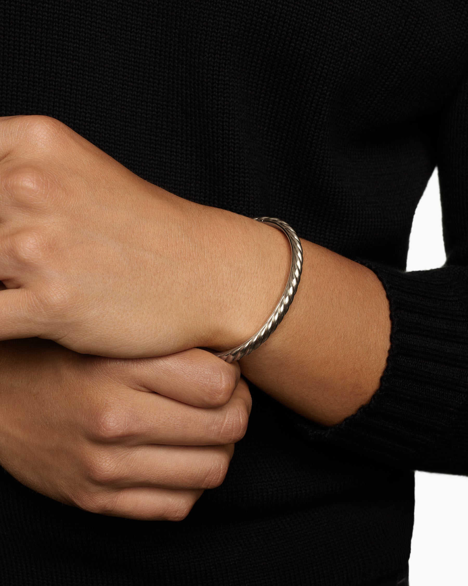 Alternative view of Sculpted Cable Cuff Bracelet in 18K White Gold, 5.5mm