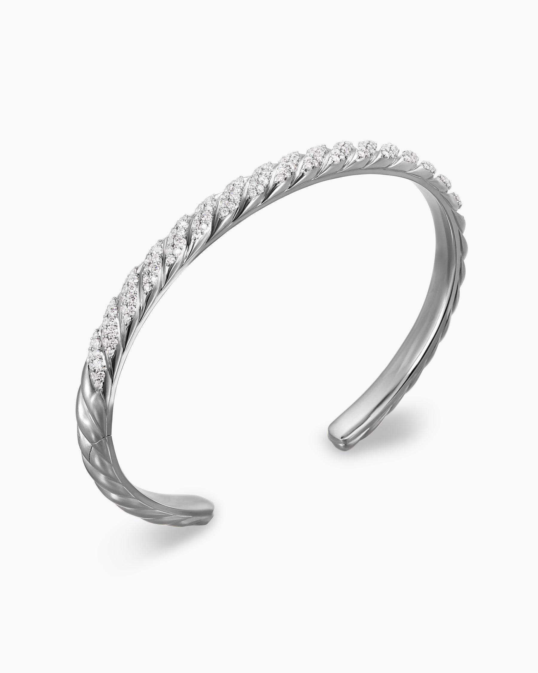 Sculpted Cable Cuff Bracelet in 18K White Gold with Diamonds, 5.5mm - Image 3