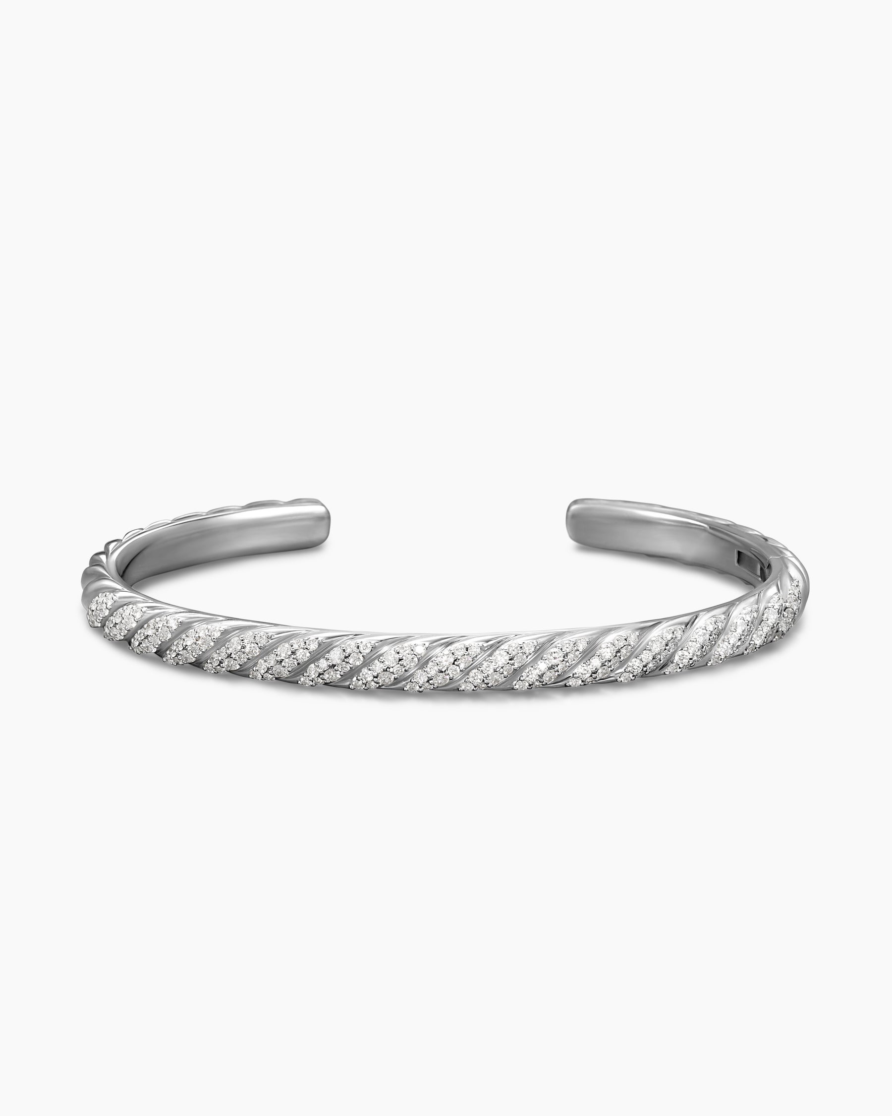 Sculpted Cable Cuff Bracelet in 18K White Gold with Diamonds, 5.5mm - Image 4