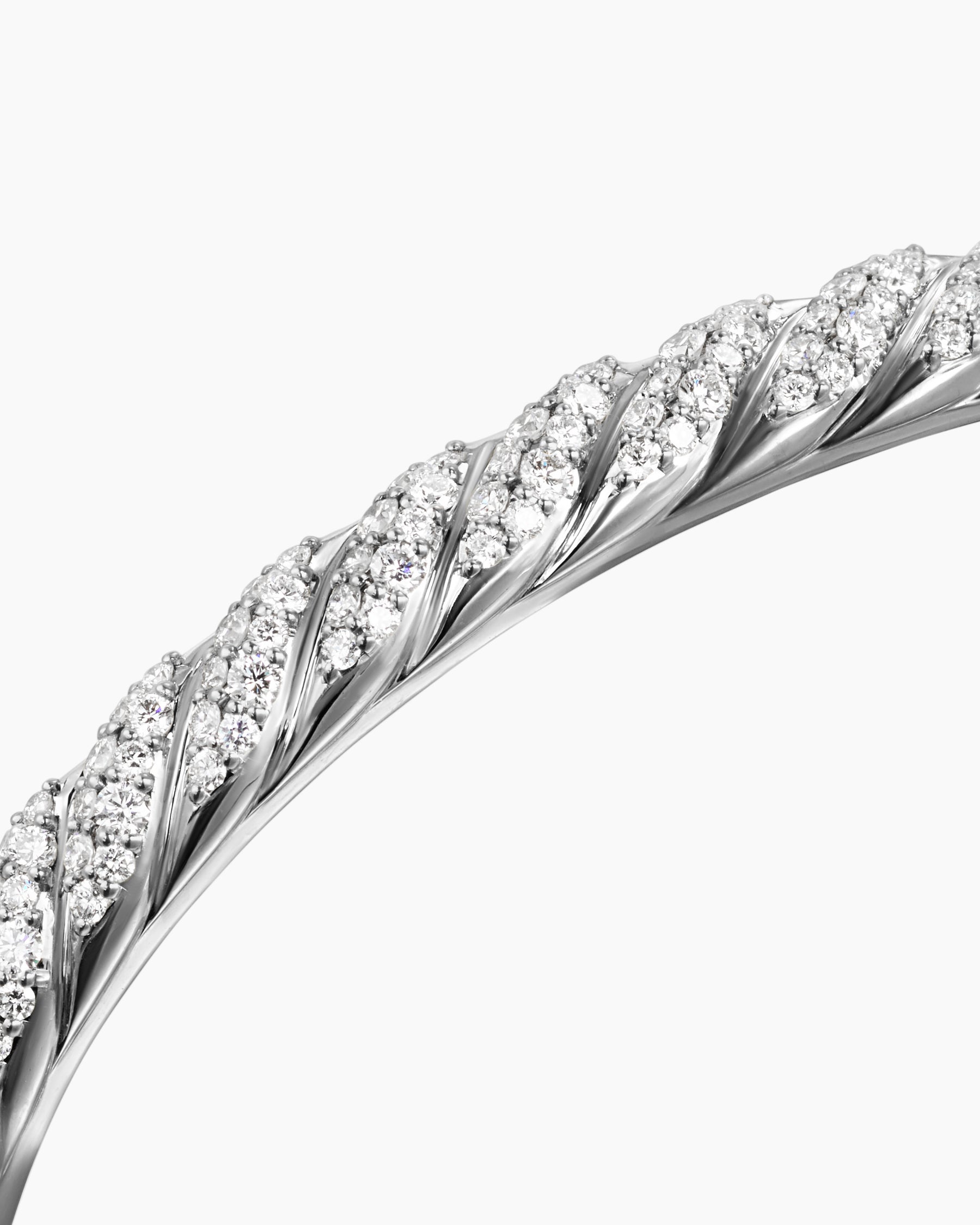 Sculpted Cable Cuff Bracelet in 18K White Gold with Diamonds, 5.5mm - Image 5