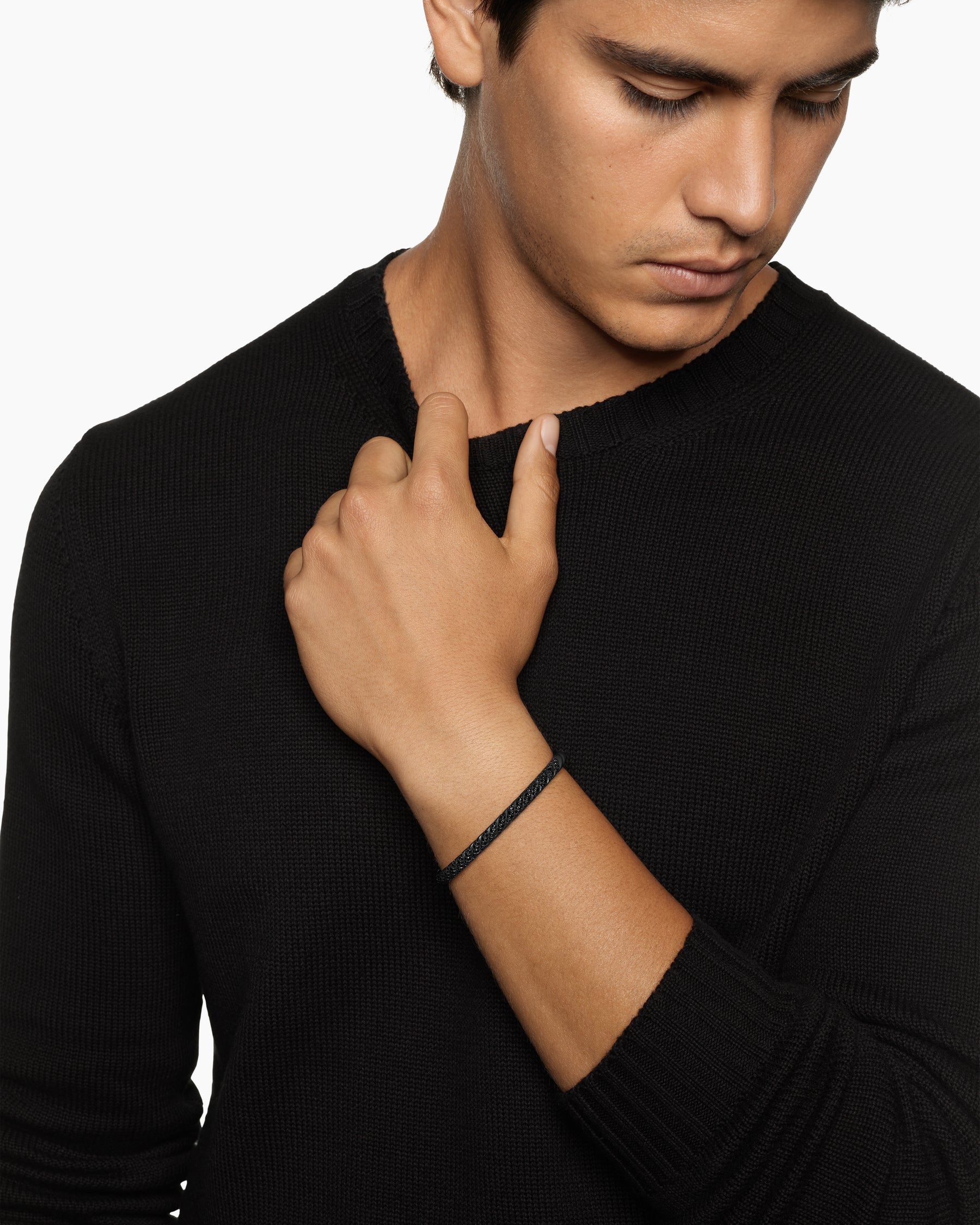 Alternative view of Sculpted Cable Cuff Bracelet in Black Titanium with Black Diamonds, 5.5mm