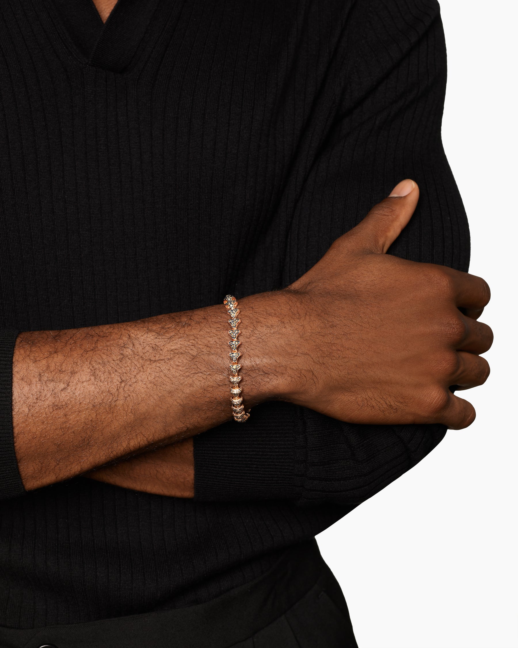 Alternative view of Armory Link Bracelet in 18K Rose Gold with Cognac Diamonds, 7.5mm