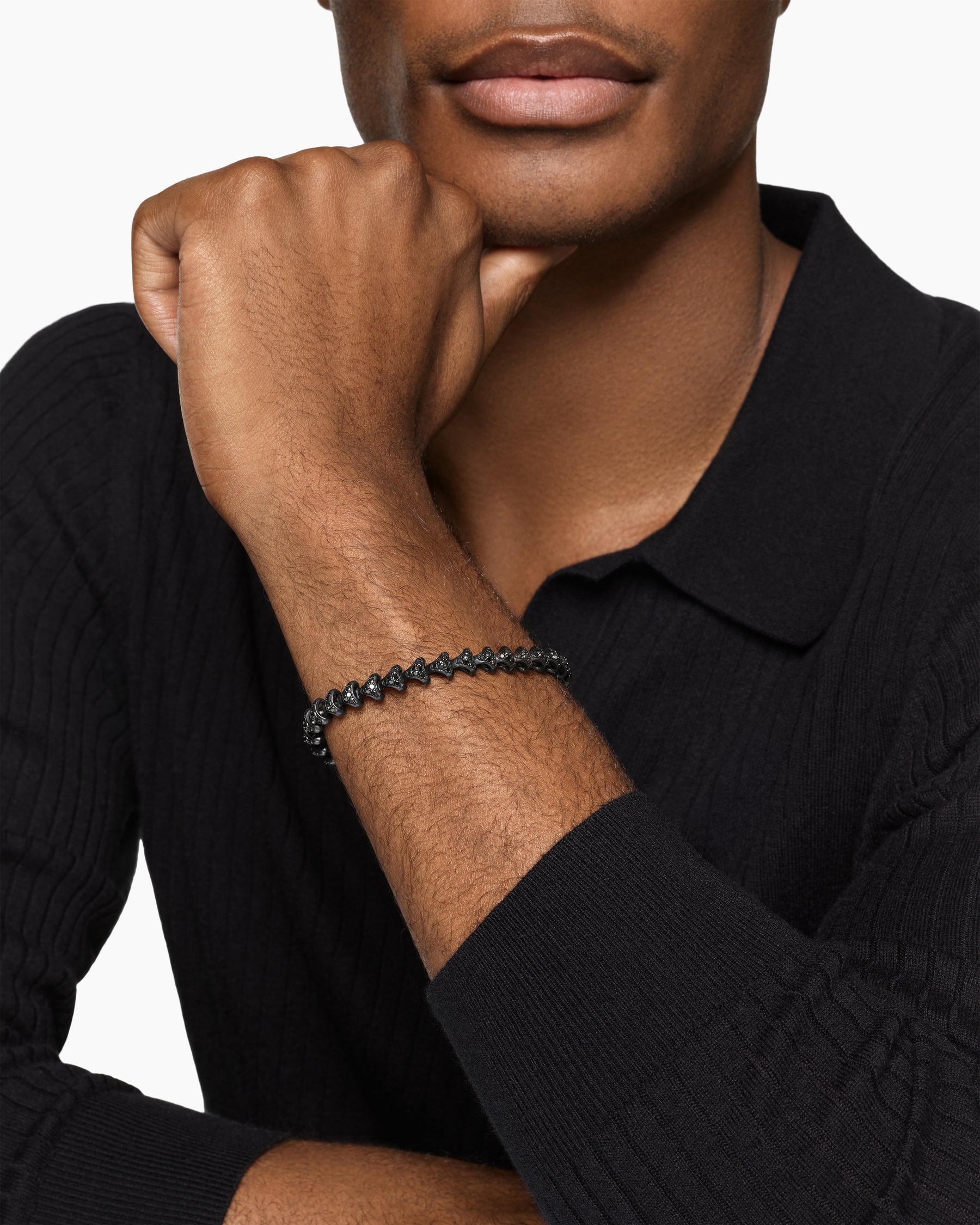 Alternative view of Armory Link Bracelet in Black Titanium with Black Diamonds, 7.5mm
