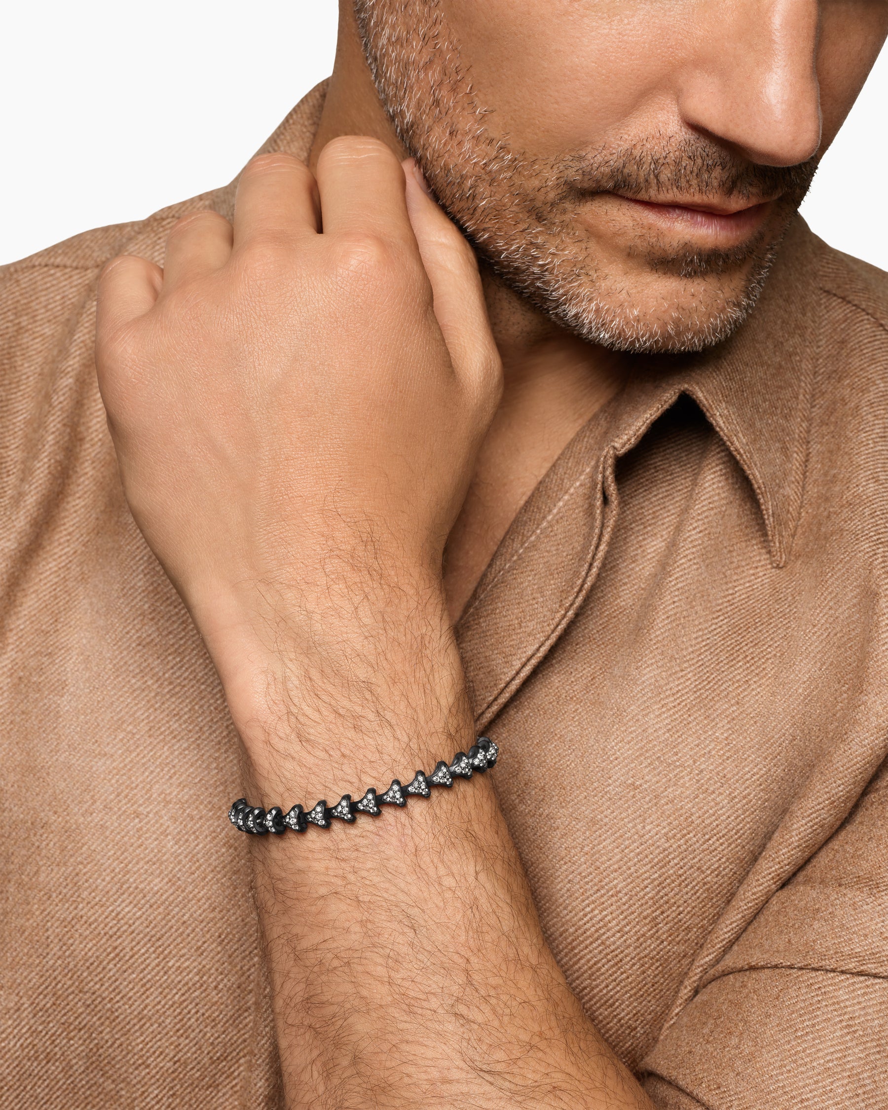 Alternative view of Armory Link Bracelet in Black Titanium with Diamonds, 7.5mm
