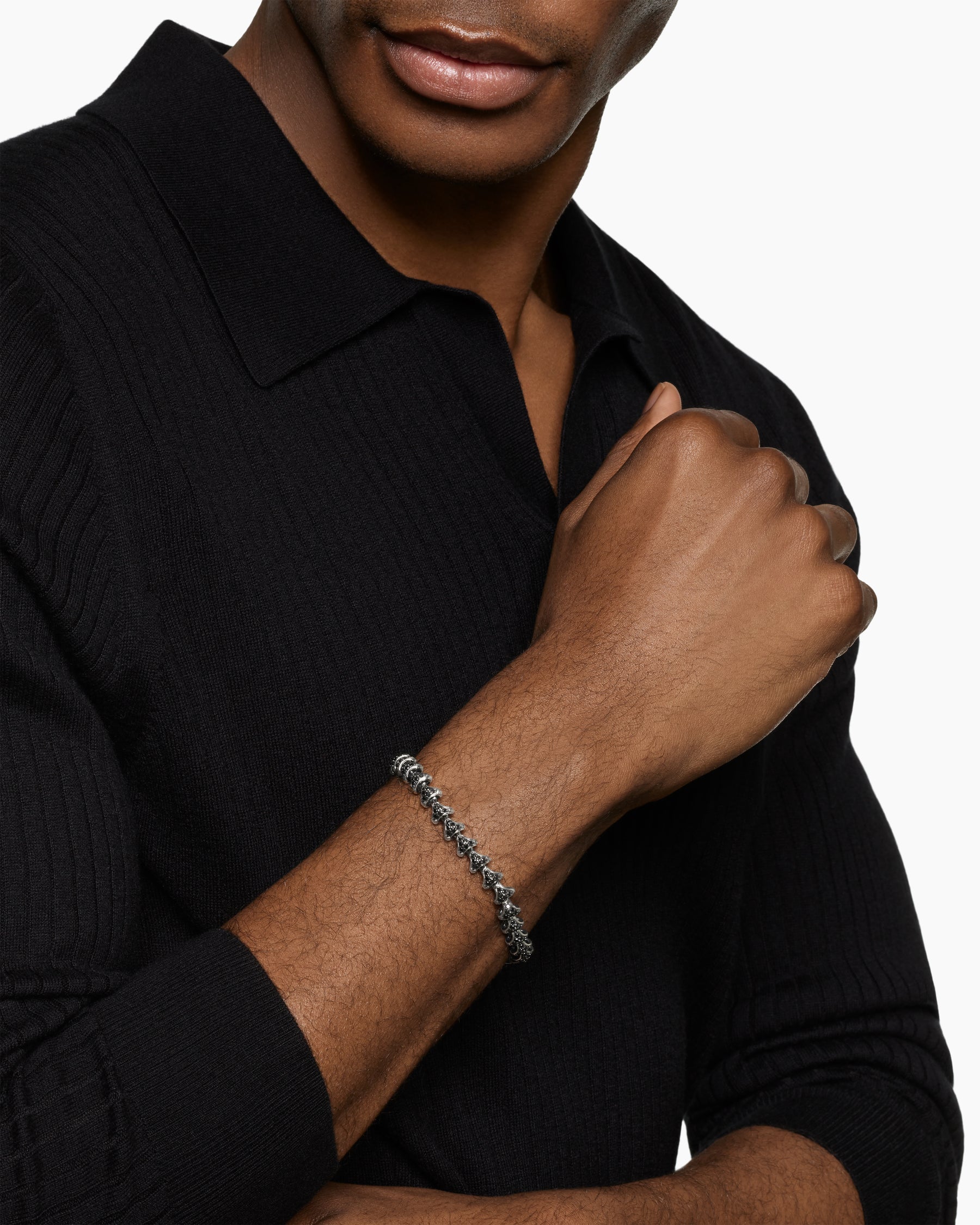 Alternative view of Armory Link Bracelet in Sterling Silver with Black Diamonds, 7.5mm