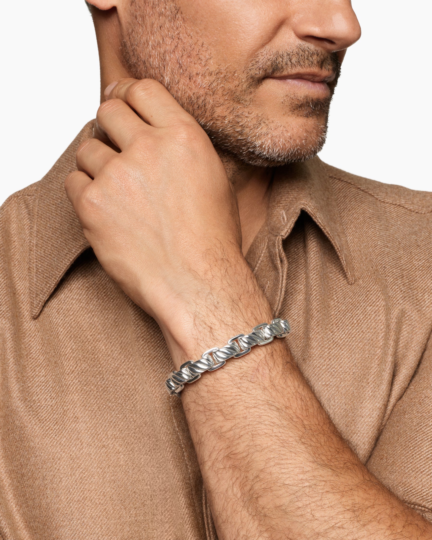 Alternative view of Sculpted Cable Link Bracelet in Sterling Silver, 12mm