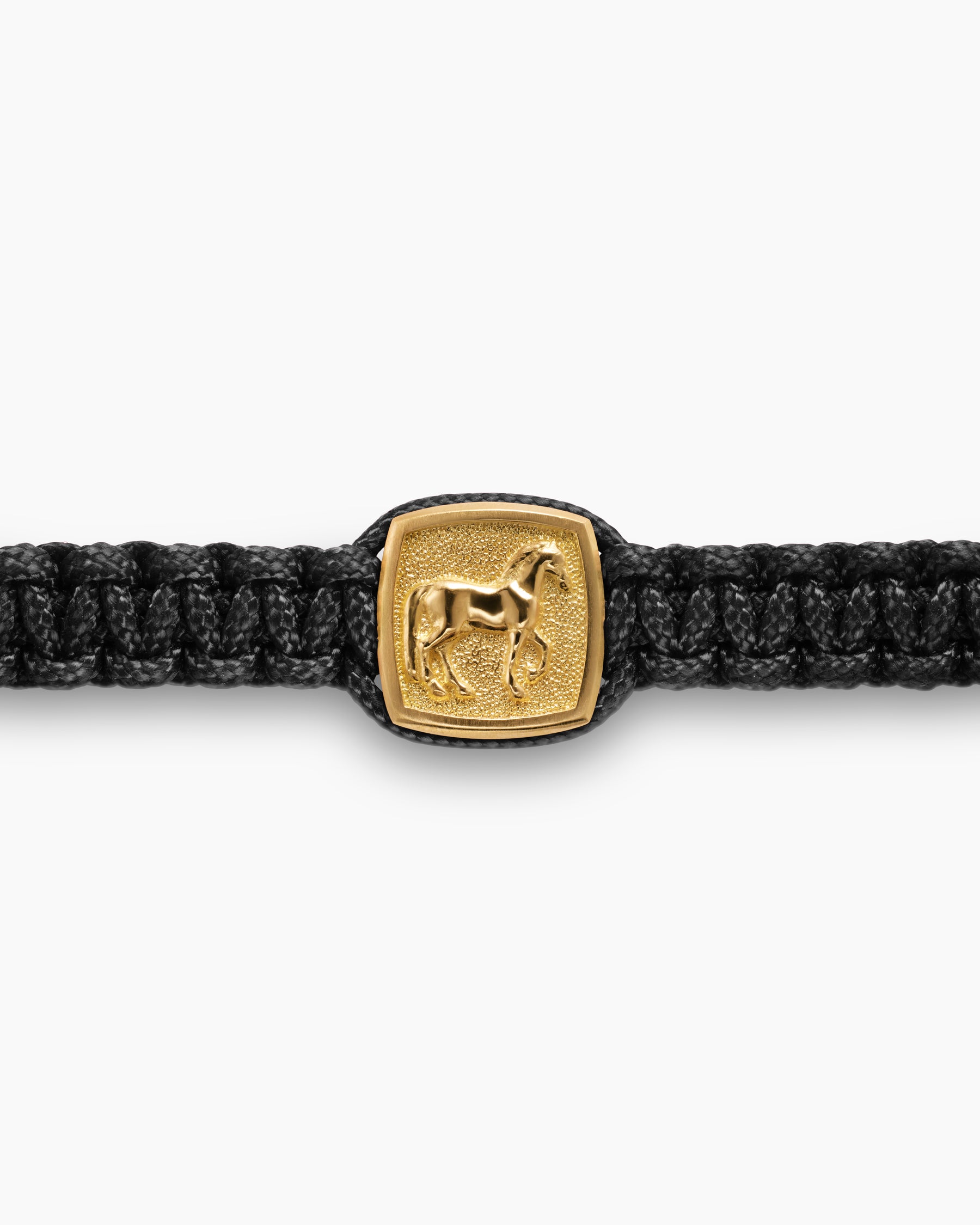 Petrvs Horse Black Nylon Woven Station Bracelet in 18K Yellow Gold with Black Onyx, 11.9mm - Image 4