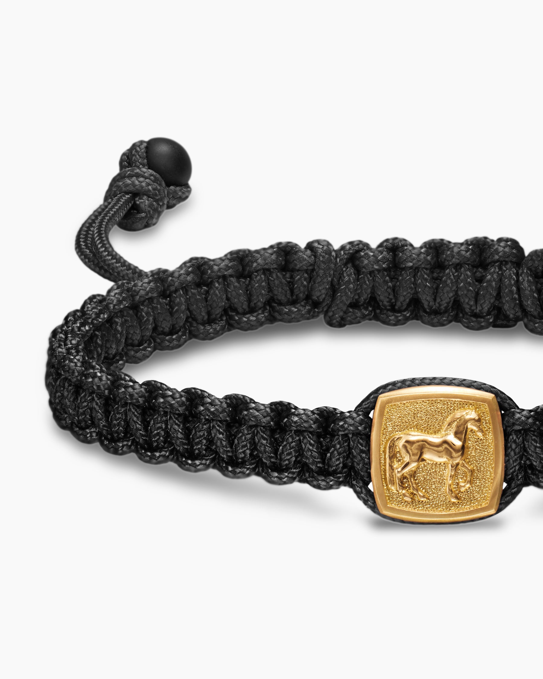 Petrvs Horse Black Nylon Woven Station Bracelet in 18K Yellow Gold with Black Onyx, 11.9mm - Image 5