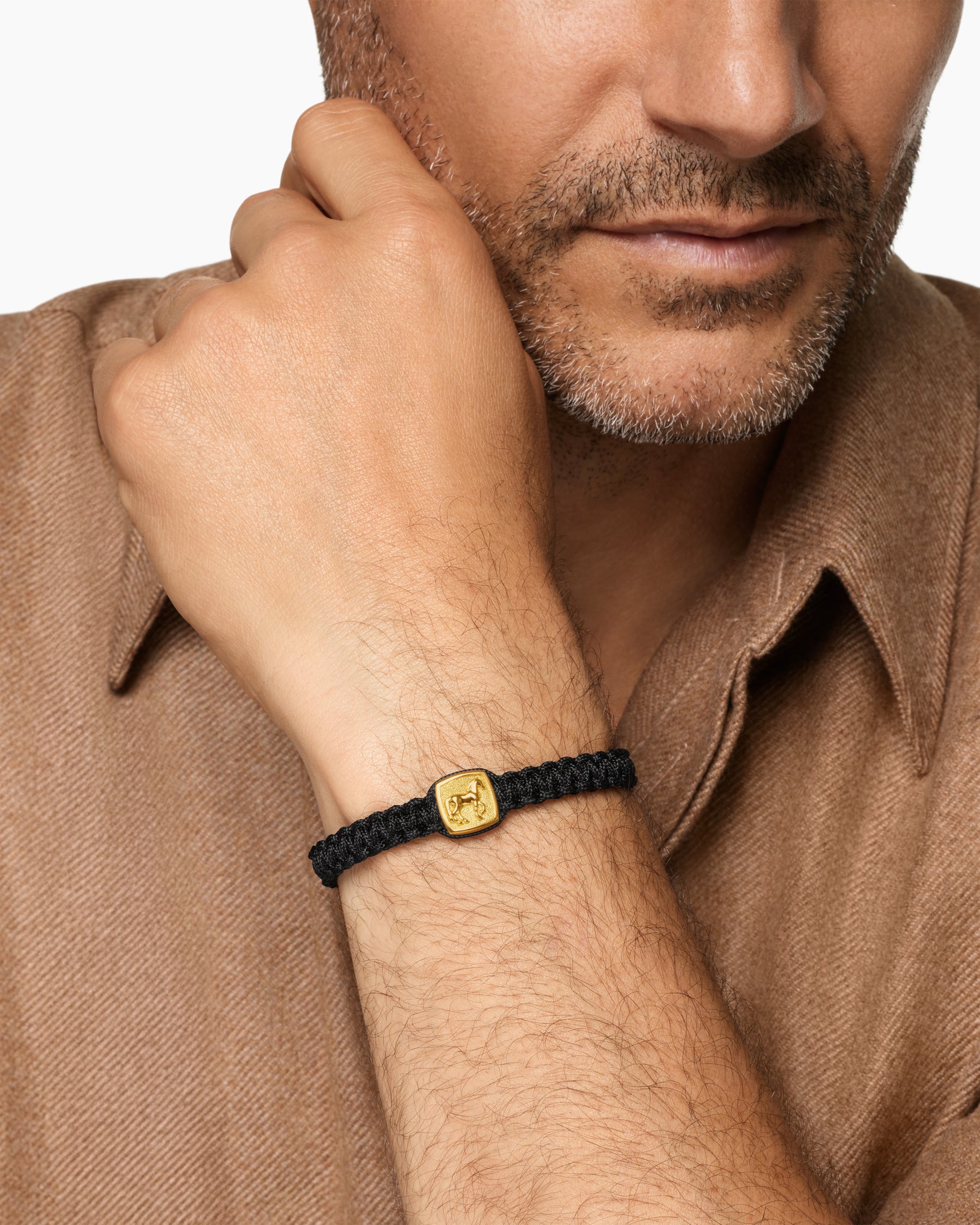 Alternative view of Petrvs Horse Black Nylon Woven Station Bracelet in 18K Yellow Gold with Black Onyx, 11.9mm