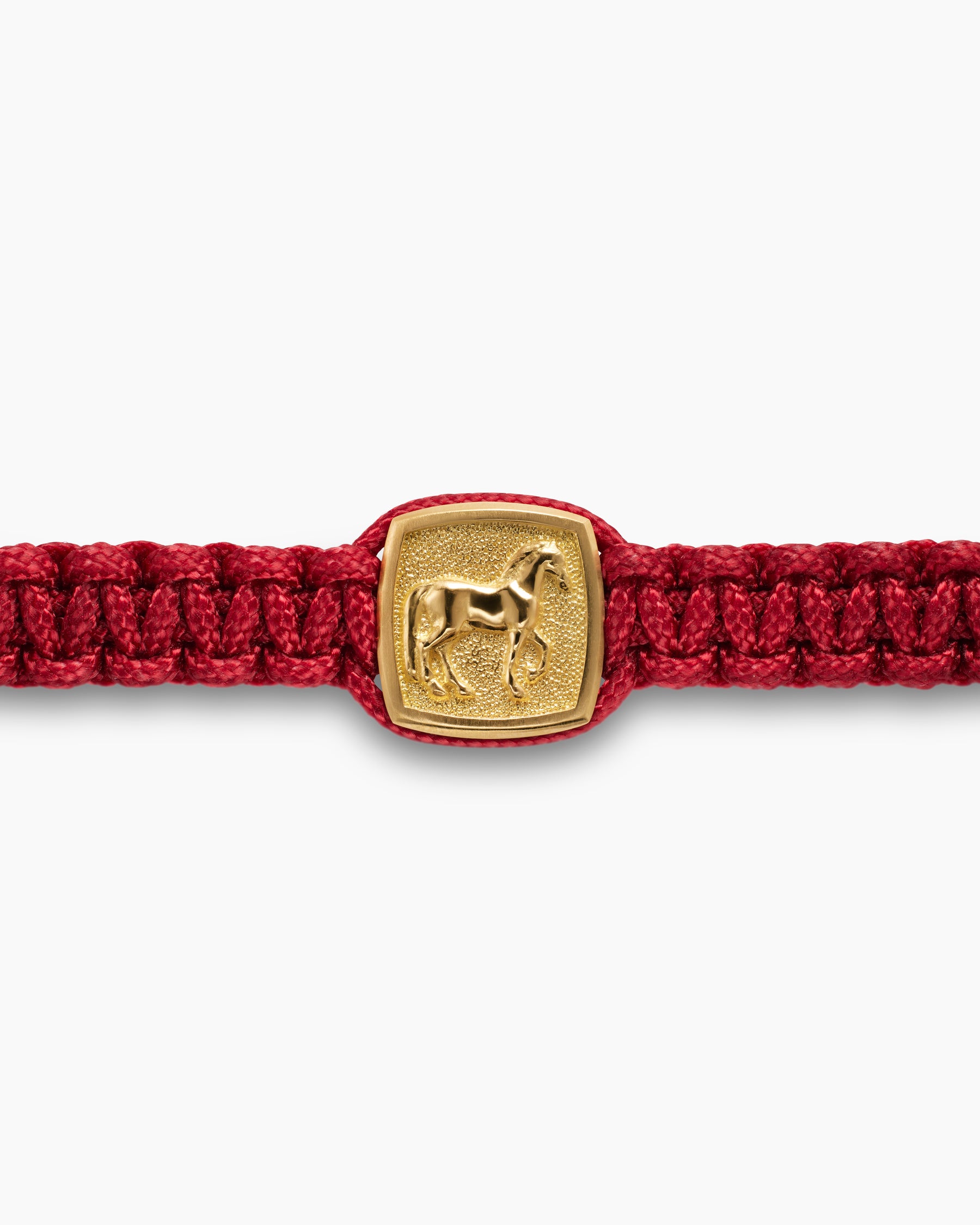 Petrvs Horse Red Nylon Woven Station Bracelet in 18K Yellow Gold with Black Onyx, 11.9mm - Image 4
