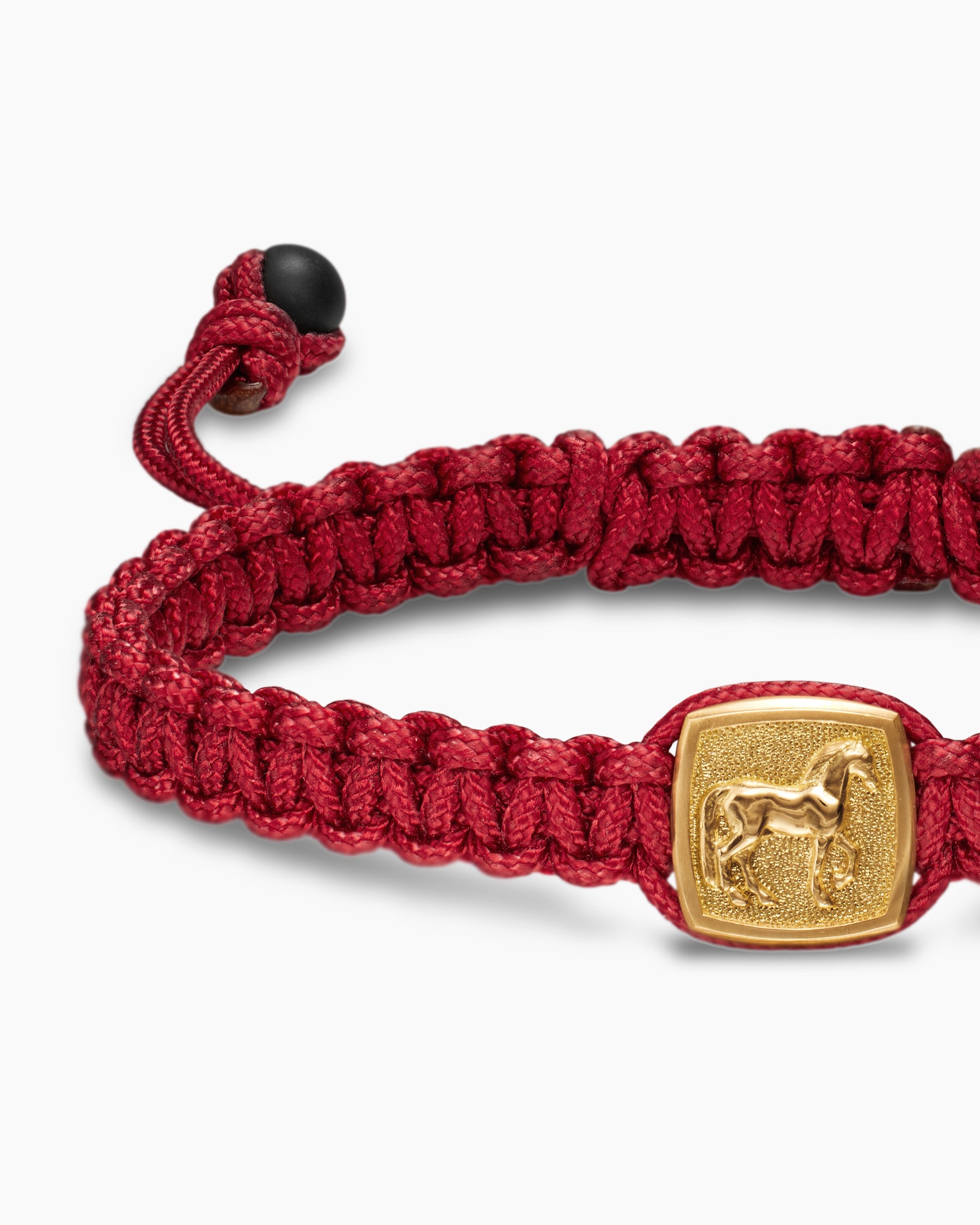 Petrvs Horse Red Nylon Woven Station Bracelet in 18K Yellow Gold with Black Onyx, 11.9mm - Image 5