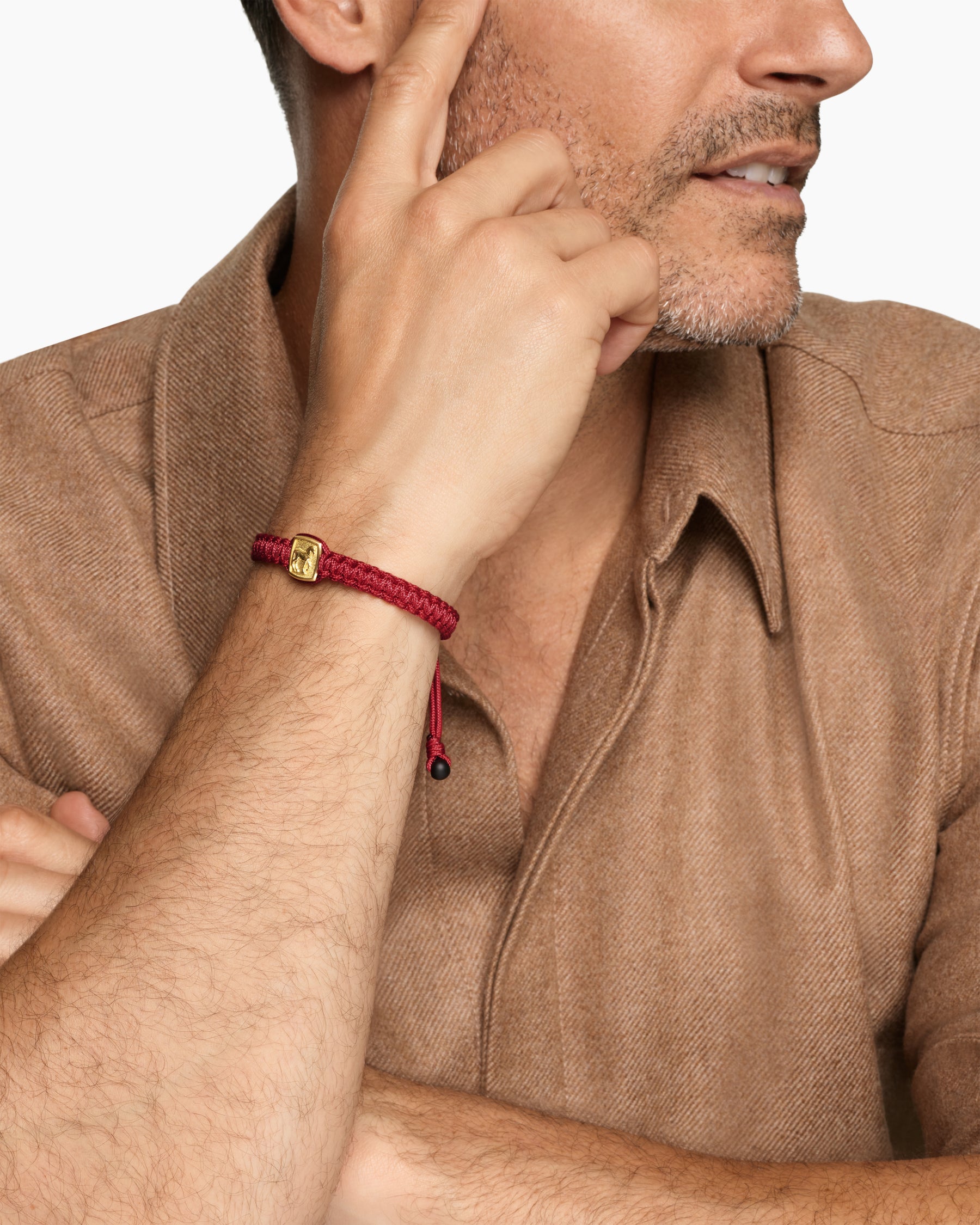 Alternative view of Petrvs Horse Red Nylon Woven Station Bracelet in 18K Yellow Gold with Black Onyx, 11.9mm