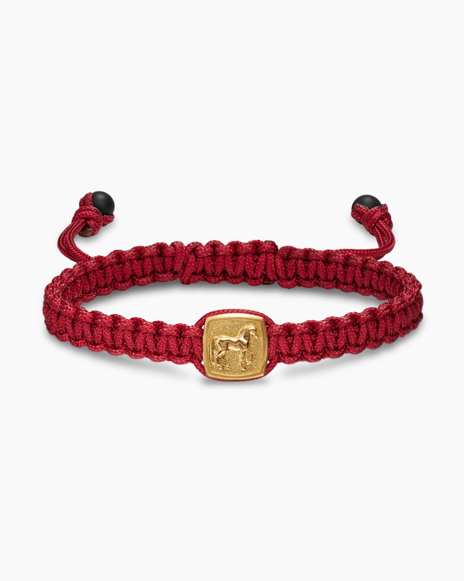 Petrvs Horse Red Nylon Woven Station Bracelet in 18K Yellow Gold with Black Onyx, 11.9mm