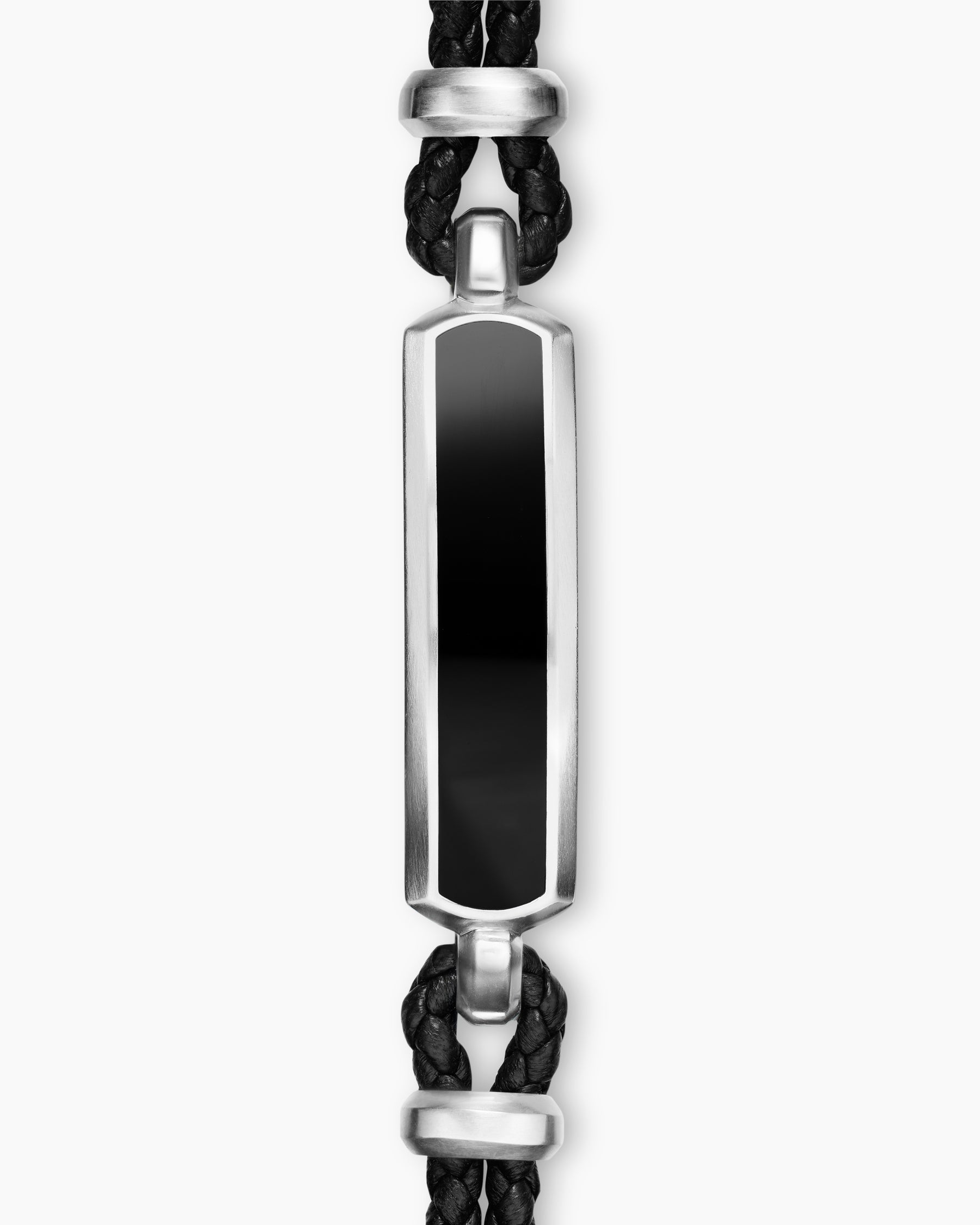 Streamline ID Bar Bracelet in Black Leather with Sterling Silver and Black Onyx, 6mm - Image 3
